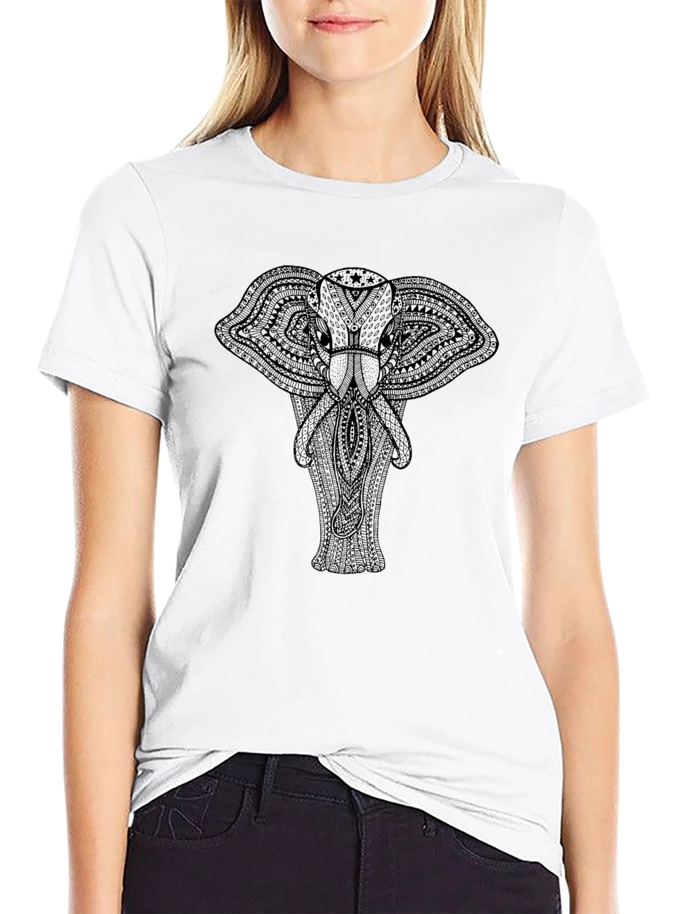 Elephant Mandala Graphic T-Shirt - Stylish Black Tee