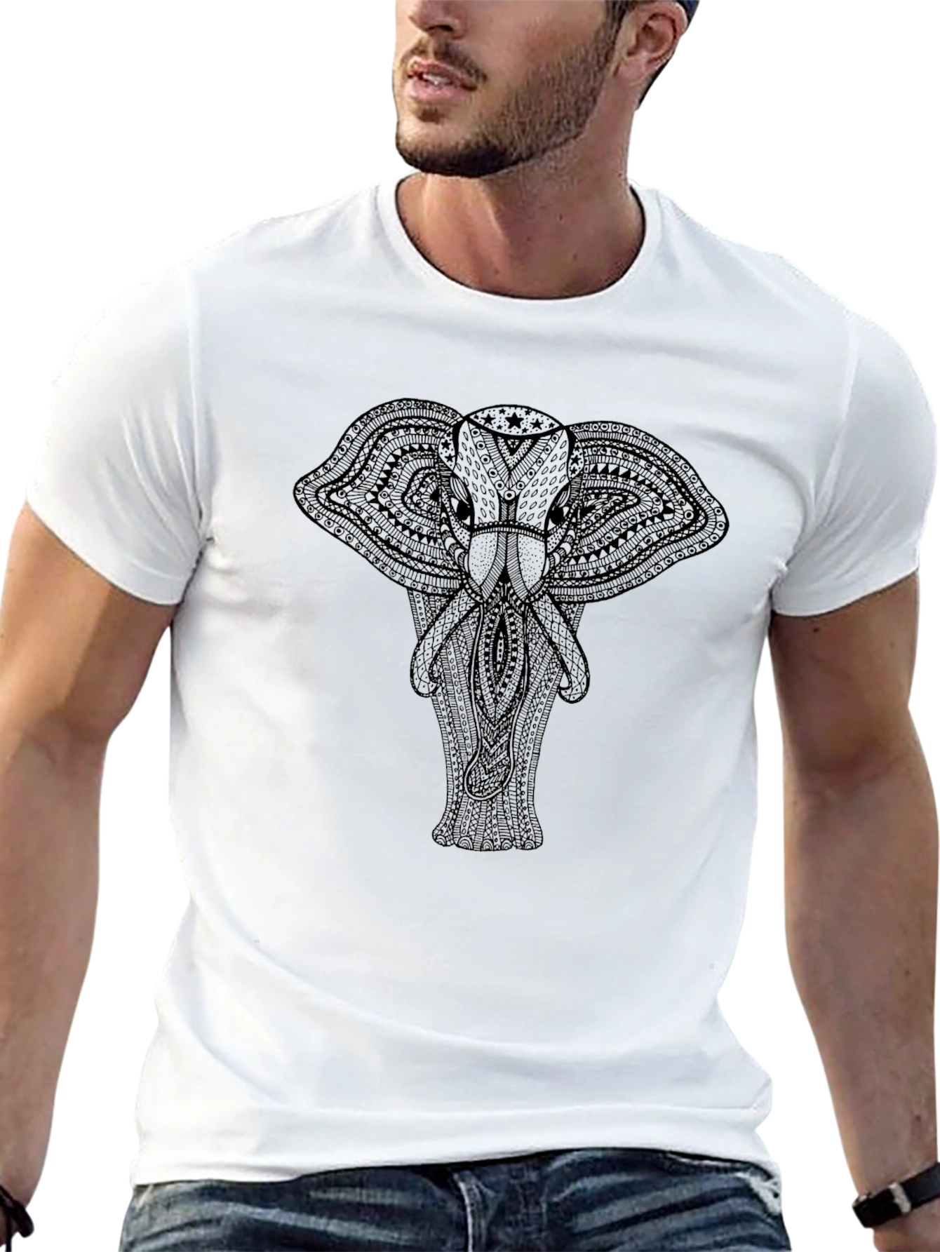 Elephant Mandala Graphic T-Shirt - Stylish Black Tee