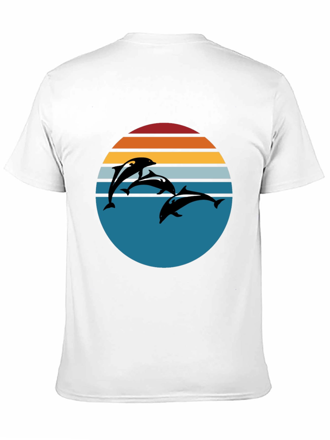 Dolphin Sunset Graphic Tee - Retro Style Black T-Shirt