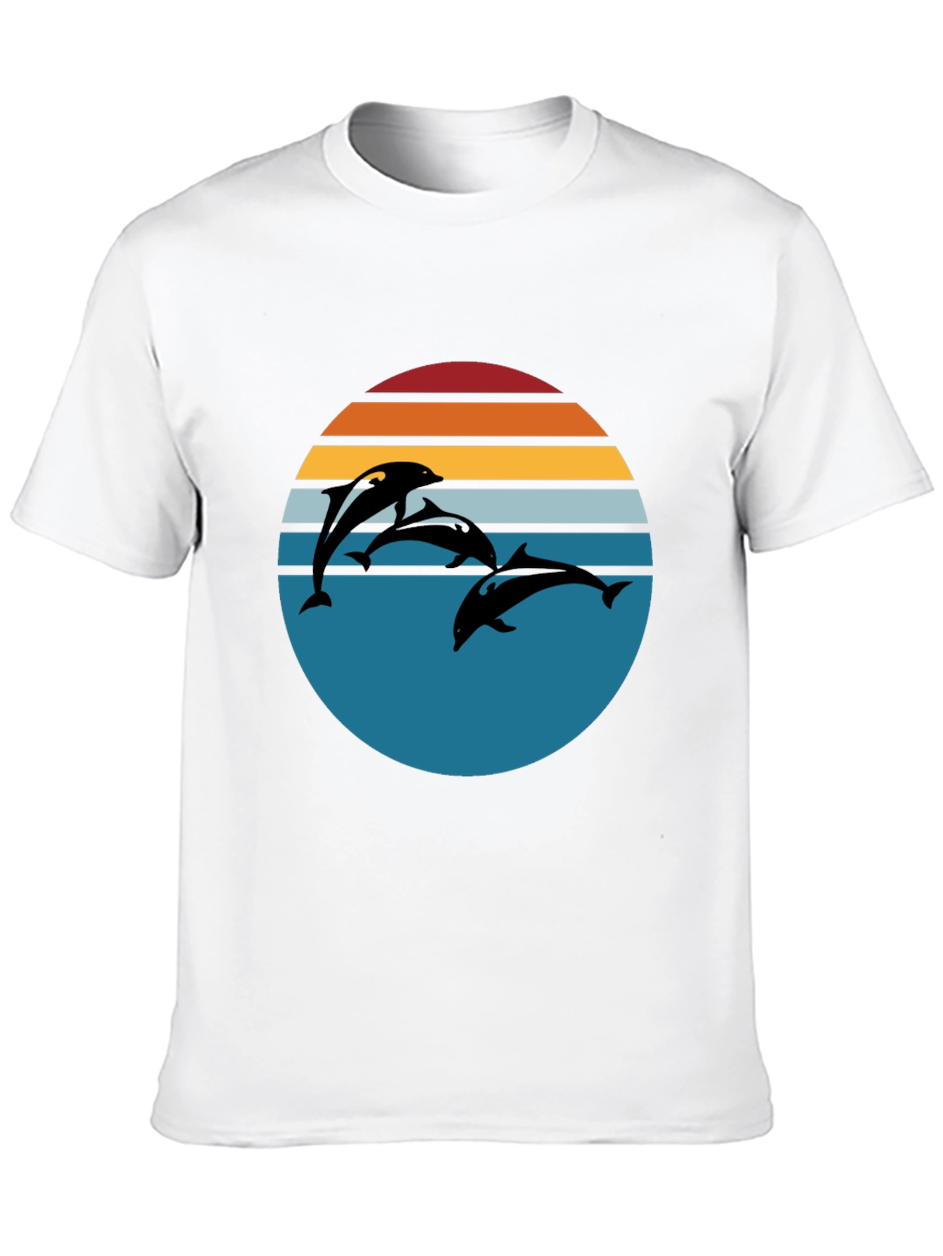 Dolphin Sunset Graphic Tee - Retro Style Black T-Shirt