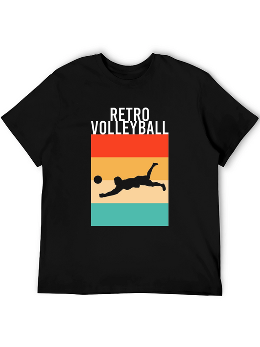 Retro Volleyball Graphic Tee - Black Cotton Shirt