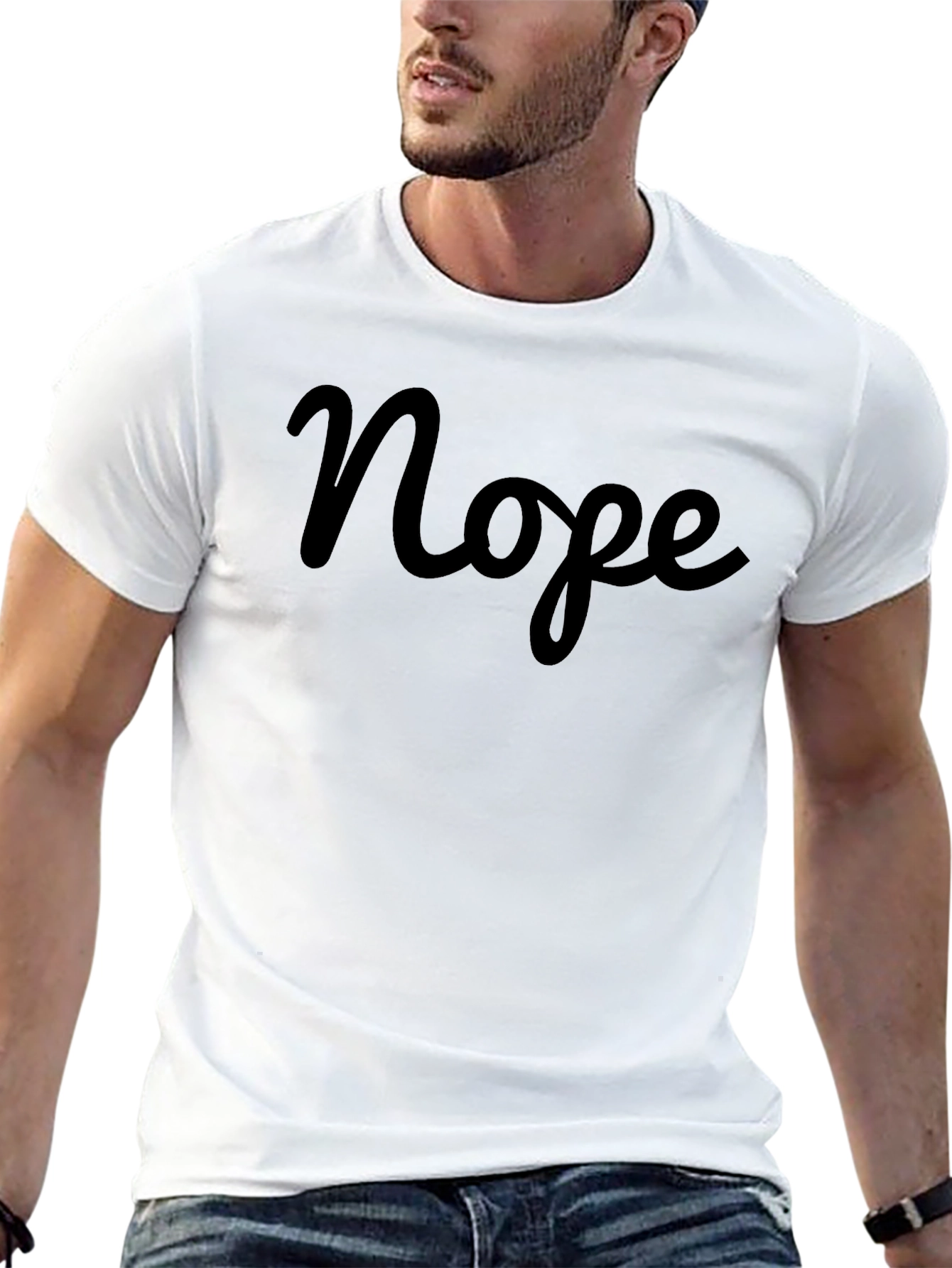 Nope Graphic T-Shirt - Casual Crew Neck Tee