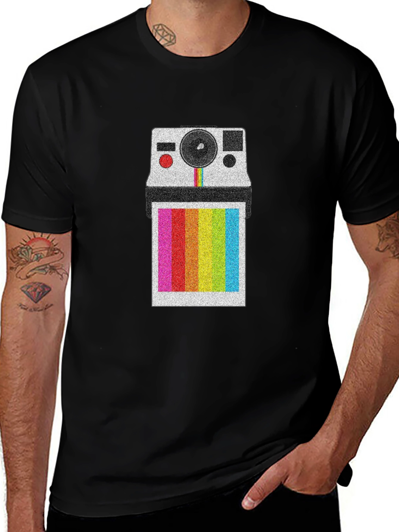 Retro Polaroid Camera T-Shirt - Rainbow Instant Print Design