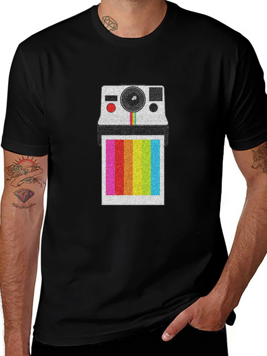 Retro Polaroid Camera T-Shirt - Rainbow Instant Print Design