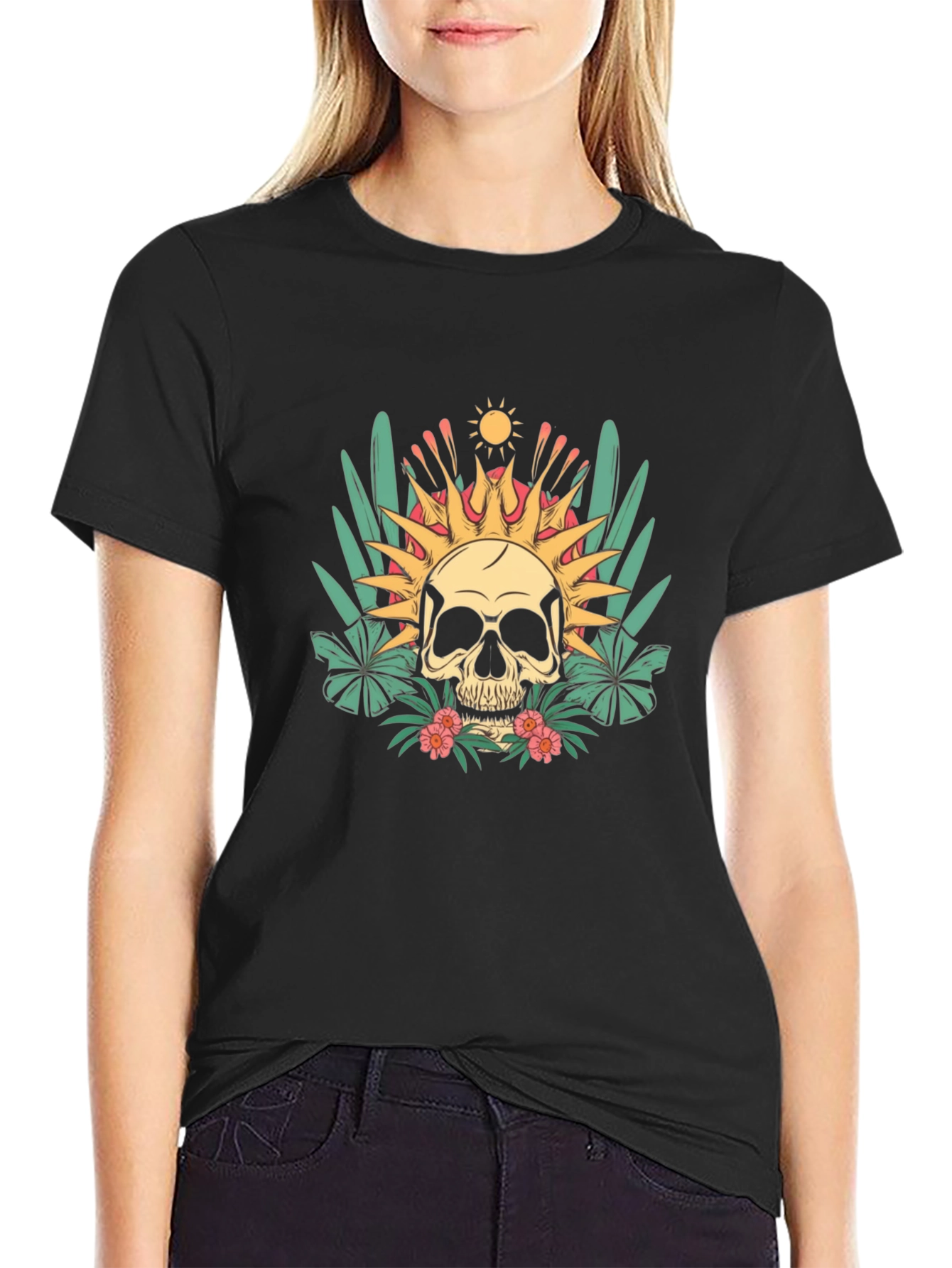 Tropical Skull Graphic T-Shirt