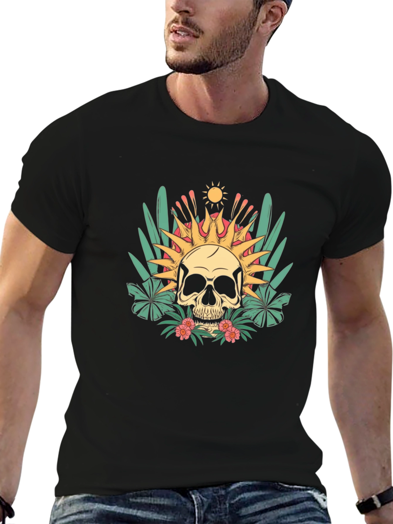 Tropical Skull Graphic T-Shirt