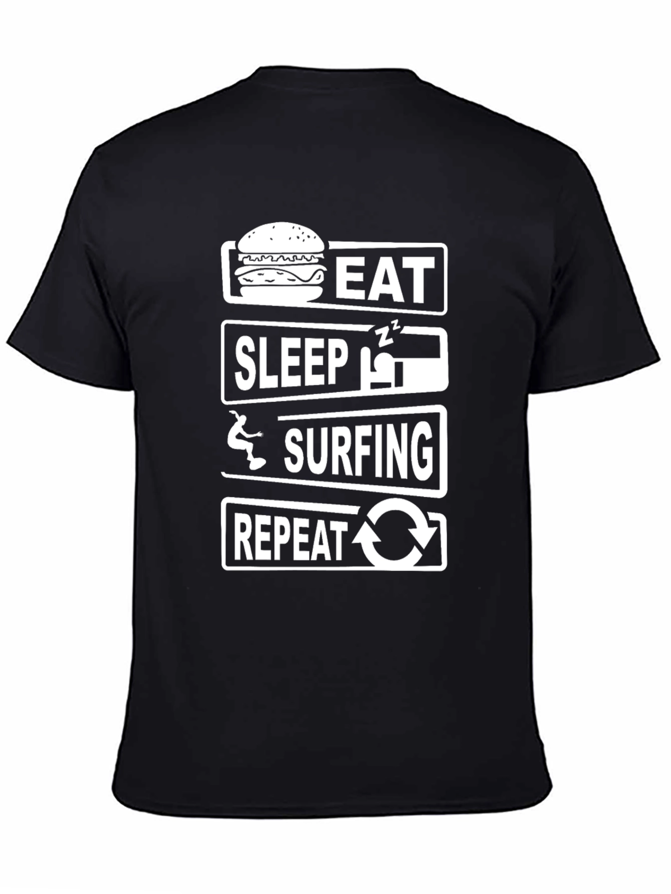 Eat Sleep Surfing Repeat Black T-Shirt