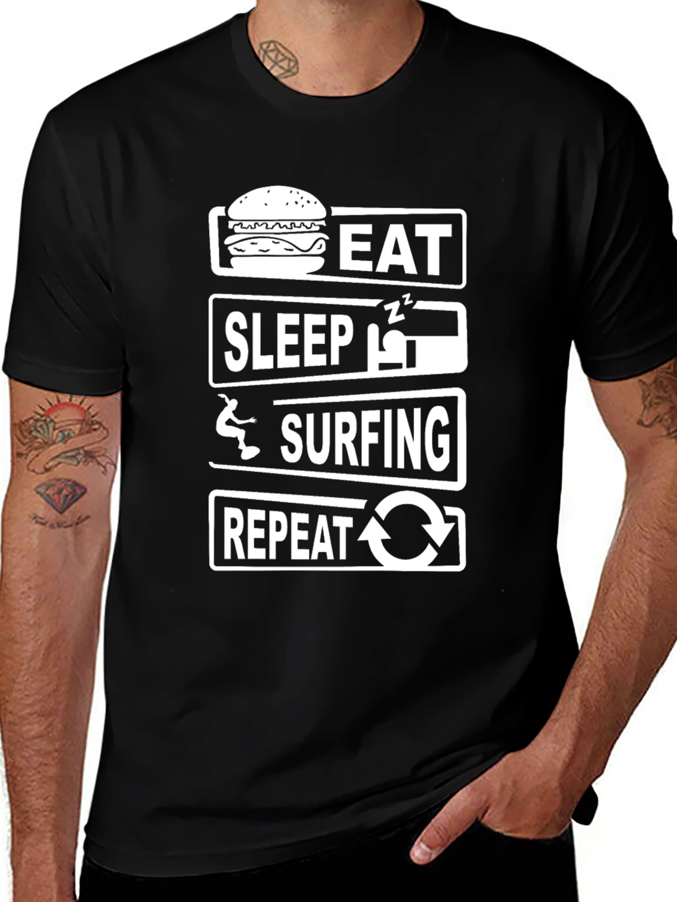 Eat Sleep Surfing Repeat Black T-Shirt