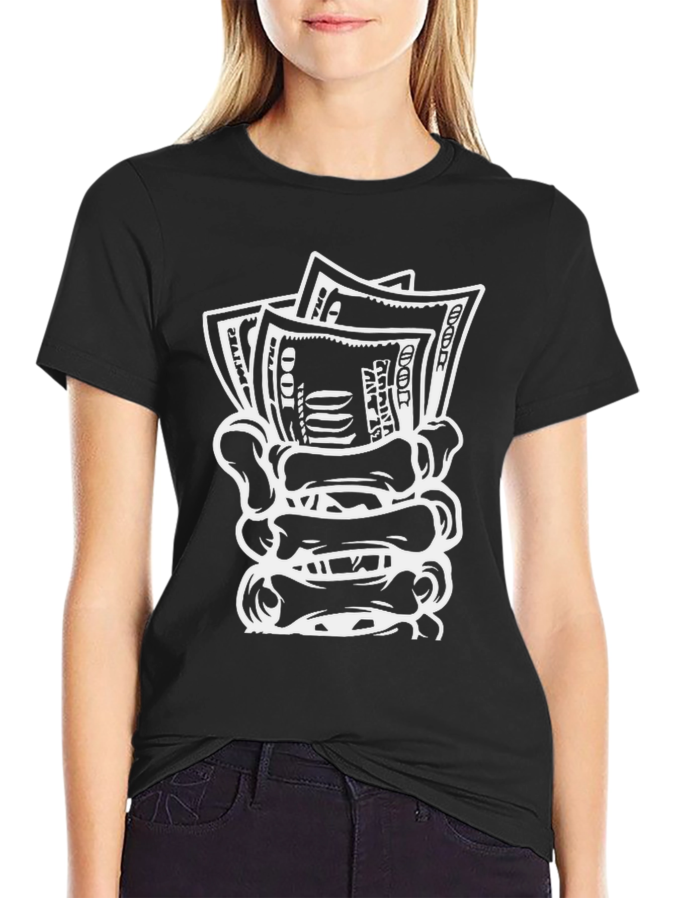 Money Skeleton Hand Graphic Tee