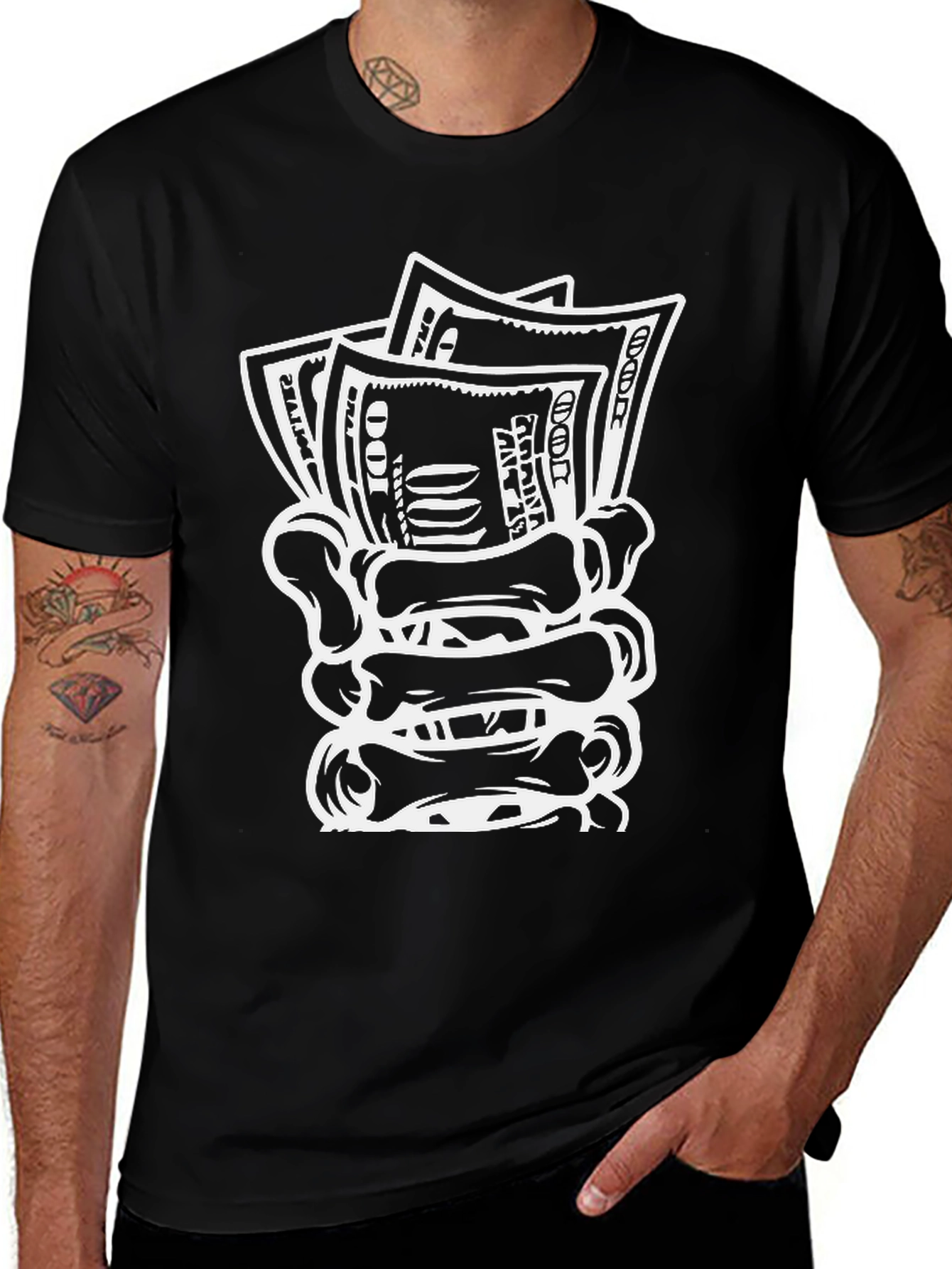 Money Skeleton Hand Graphic Tee
