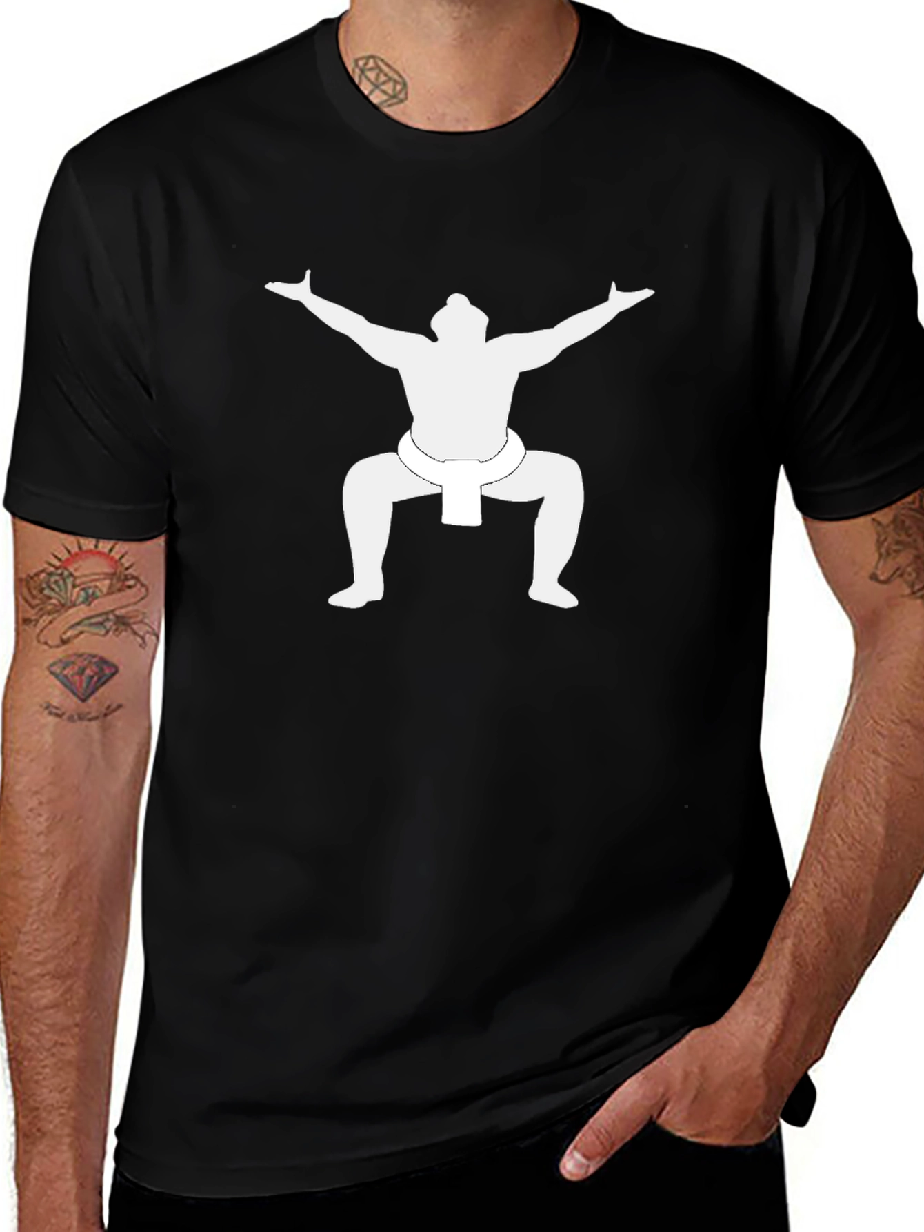Sumo Wrestler Graphic Tee - Black Casual T-Shirt