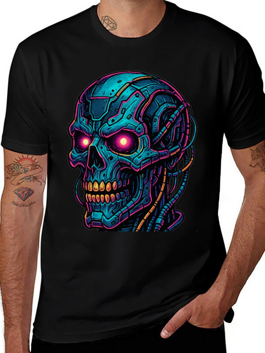 Cyberpunk Skull Graphic Tee - Bold Black Shirt