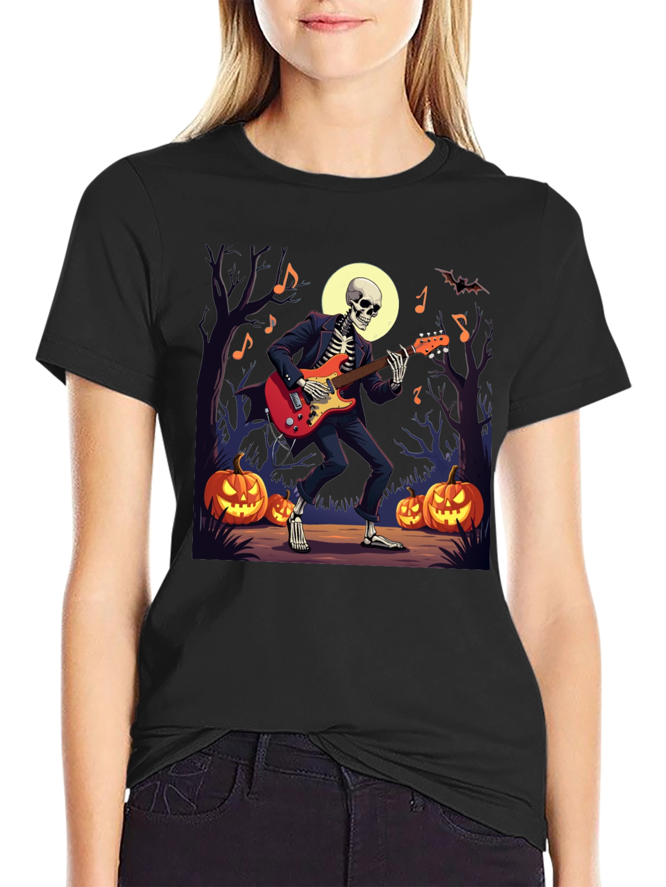 Skeleton Guitarist Halloween Graphic Tee