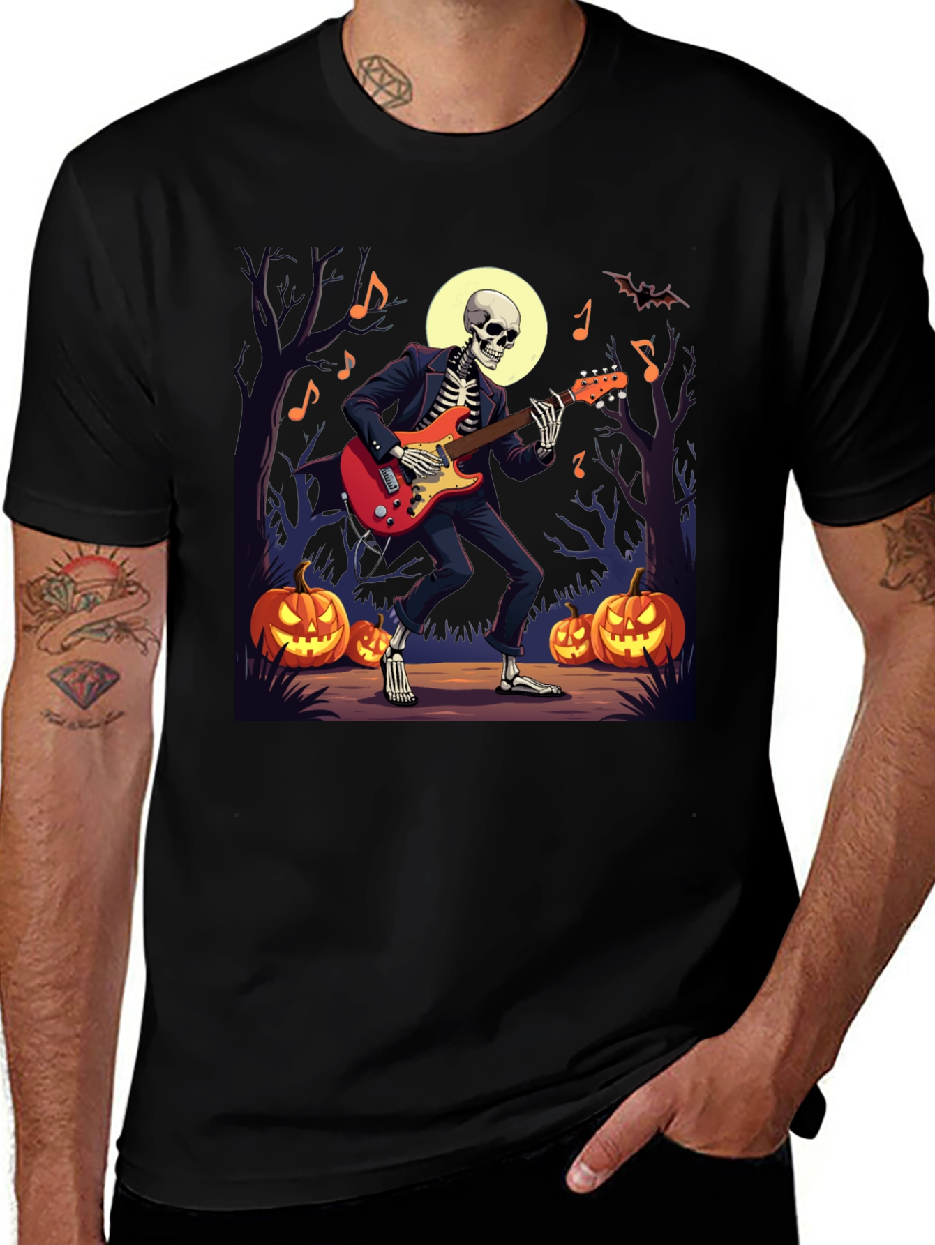 Skeleton Guitarist Halloween Graphic Tee