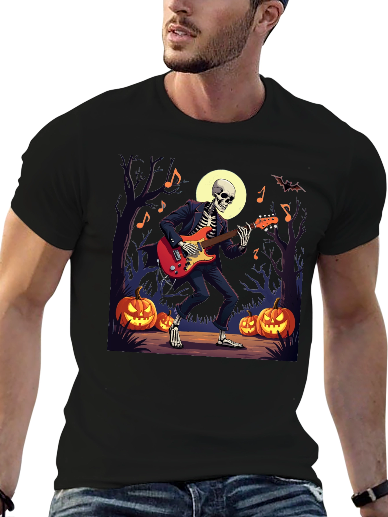 Skeleton Guitarist Halloween Graphic Tee