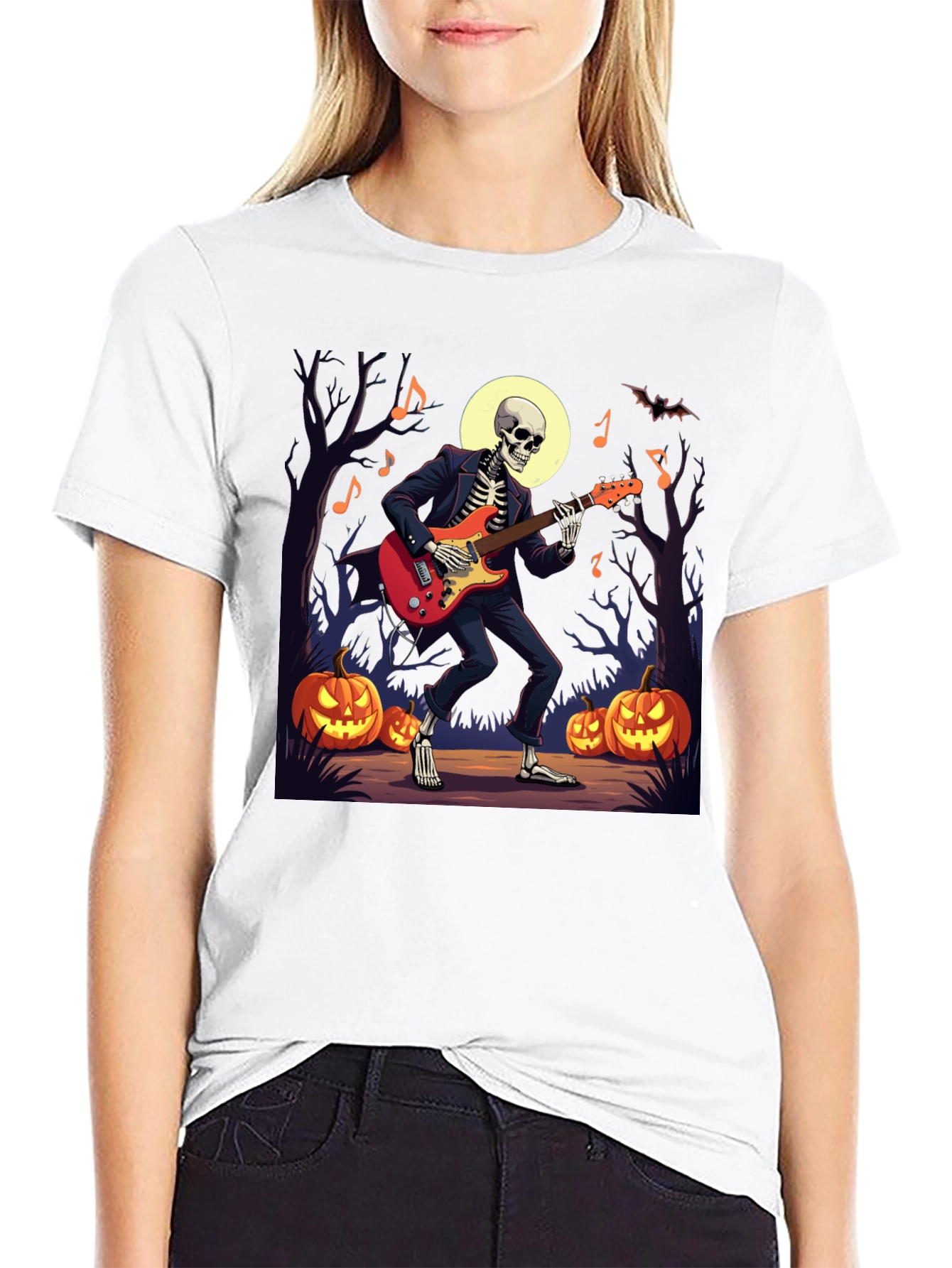 Skeleton Guitarist Halloween Graphic Tee