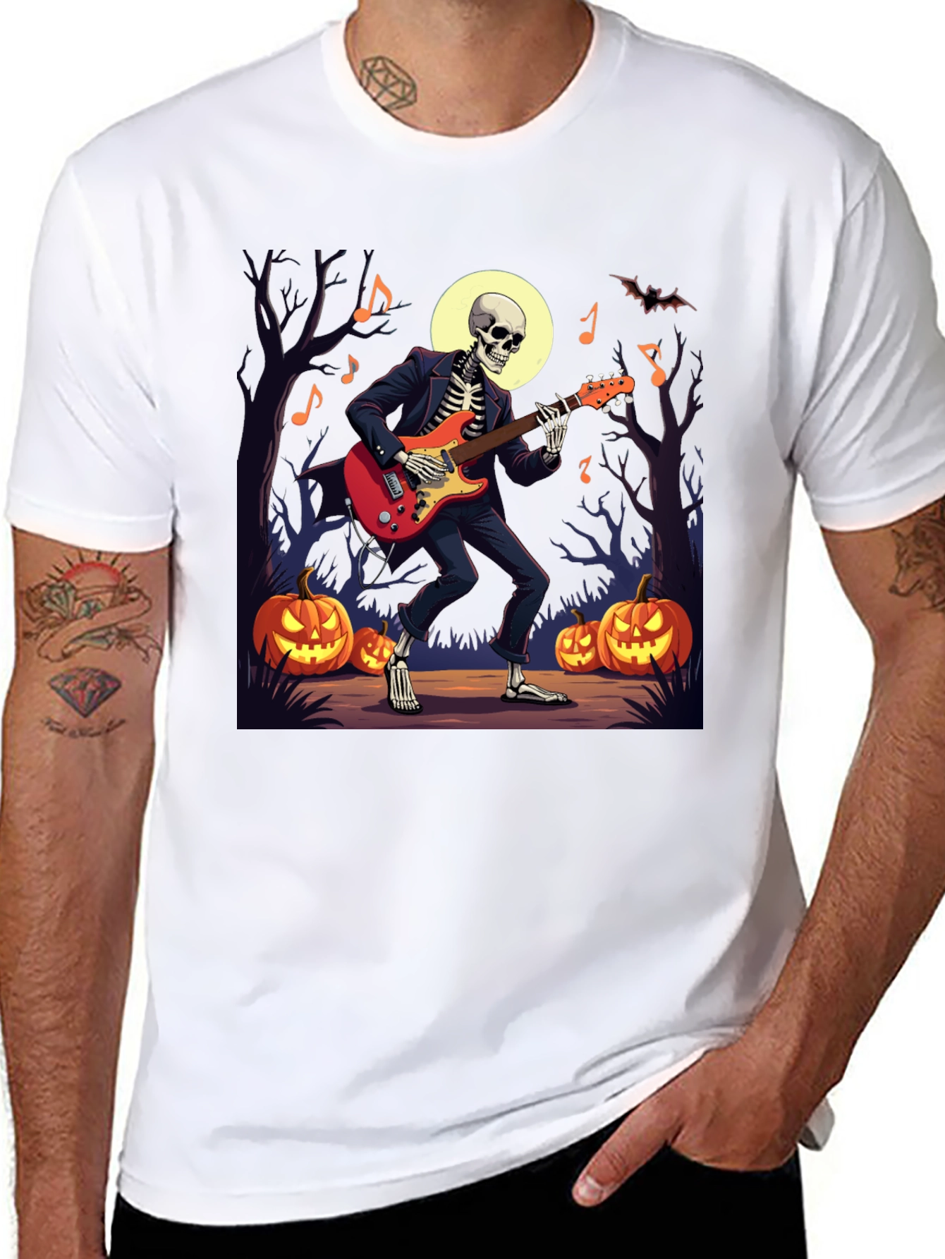 Skeleton Guitarist Halloween Graphic Tee