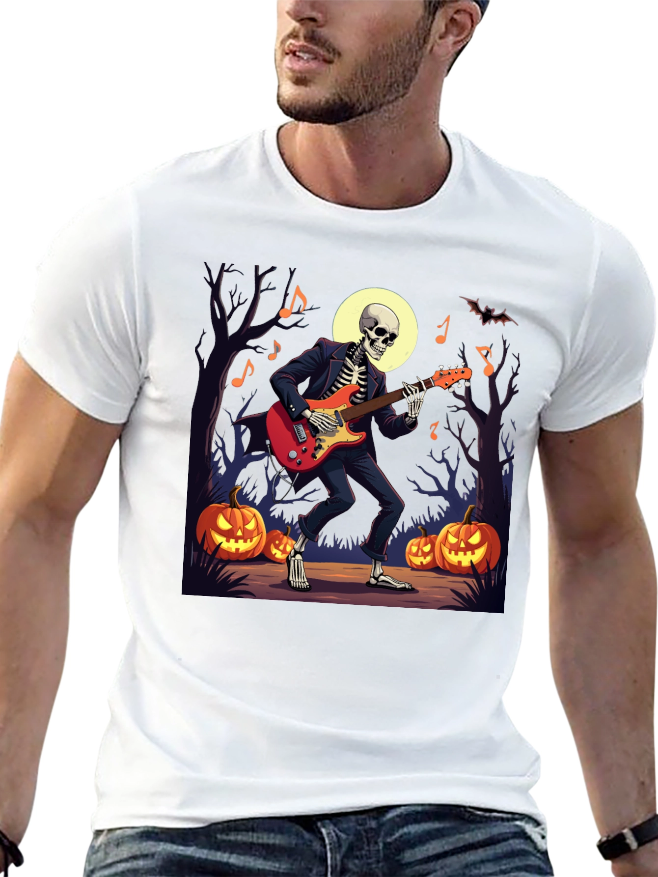 Skeleton Guitarist Halloween Graphic Tee