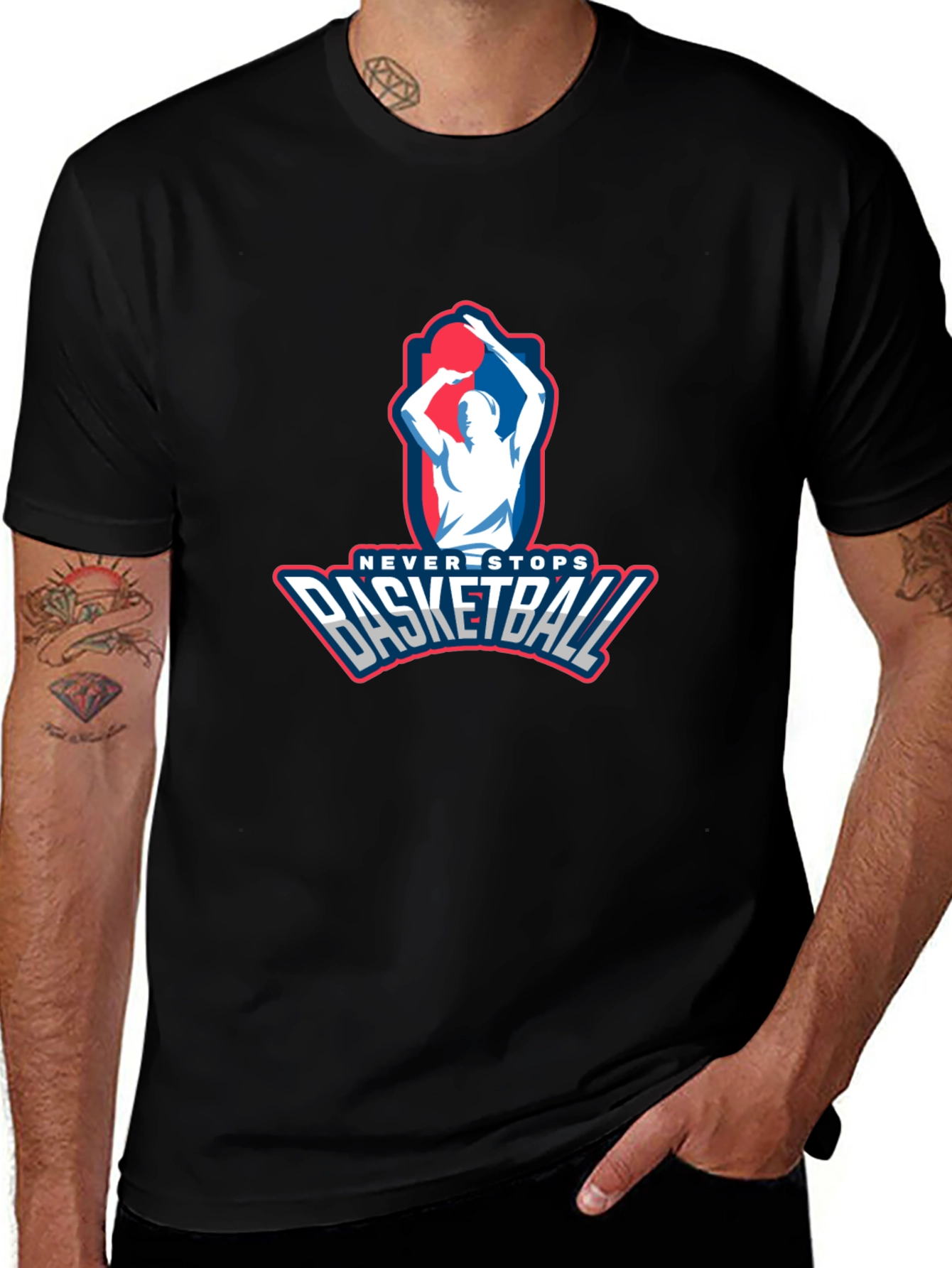 Never Stops Basketball Graphic Tee - Mens Black T-Shirt