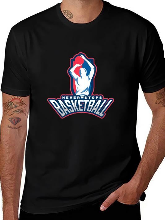 Never Stops Basketball Graphic Tee - Mens Black T-Shirt
