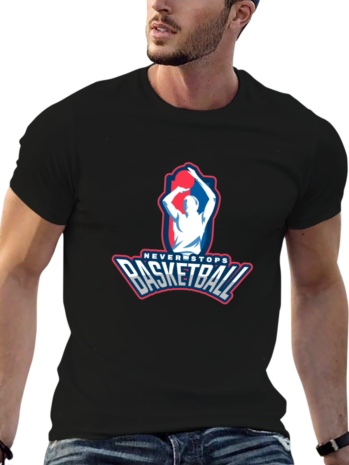 Never Stops Basketball Graphic Tee - Mens Black T-Shirt