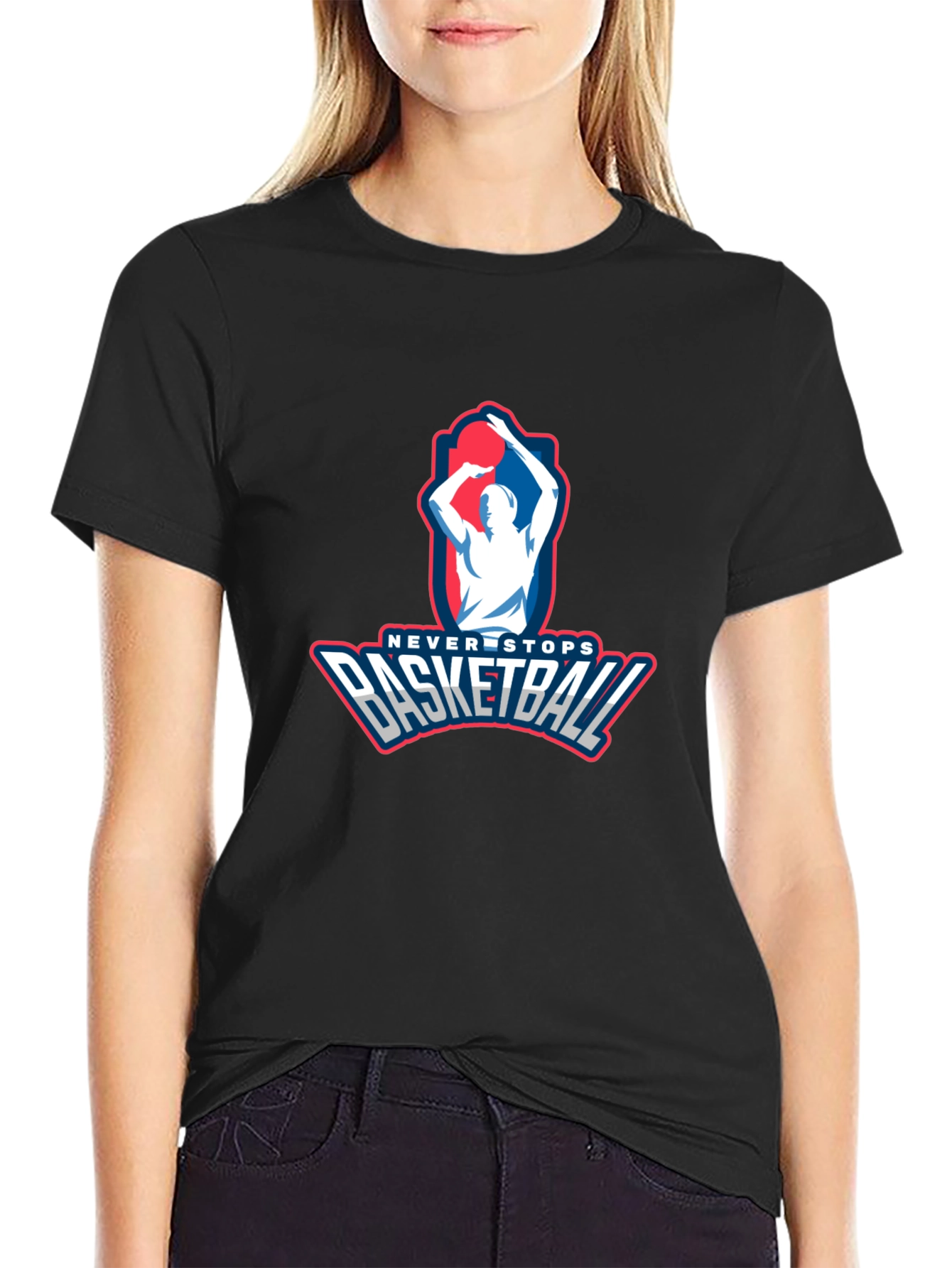 Never Stops Basketball Graphic Tee - Mens Black T-Shirt