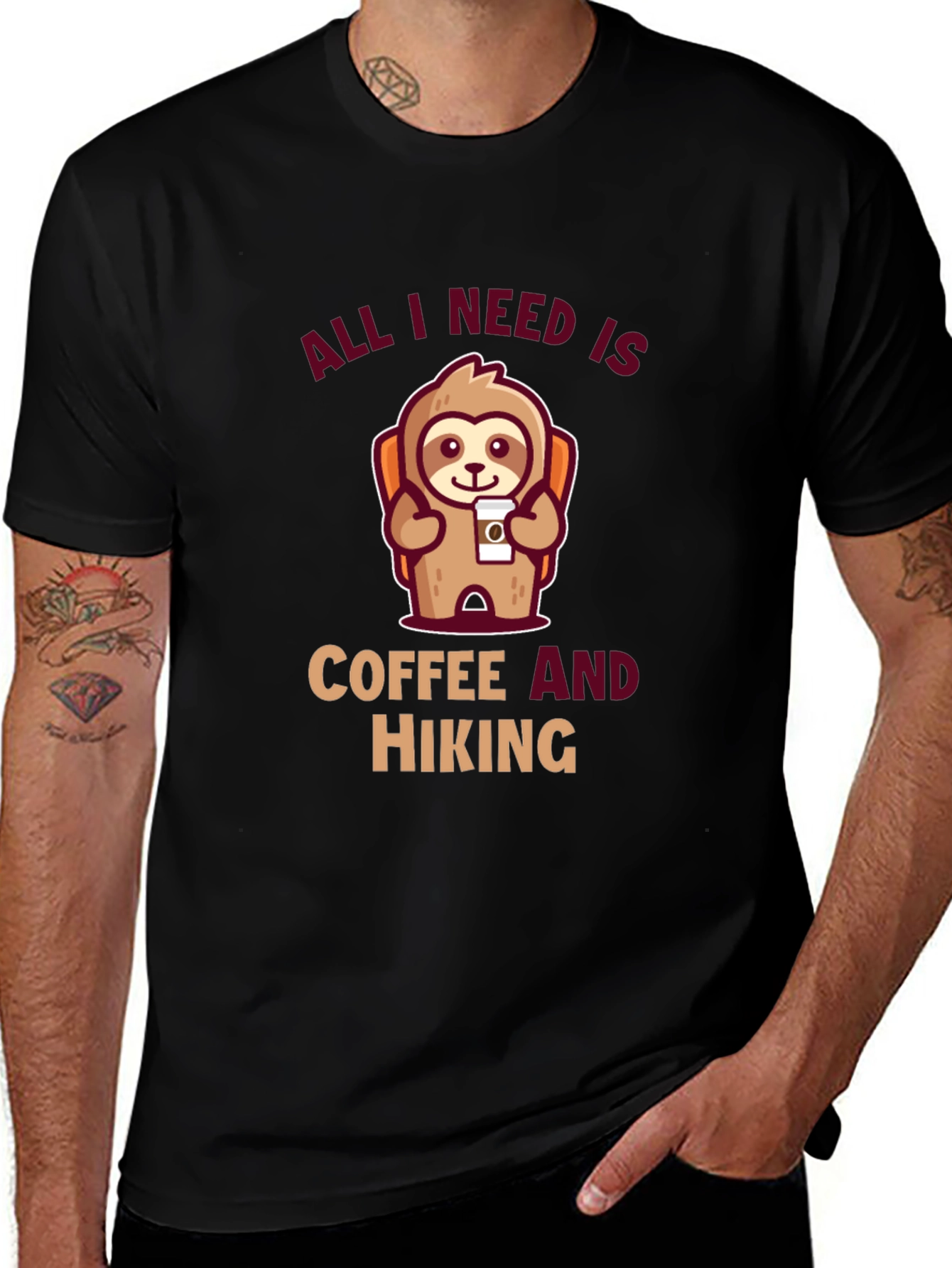 Hiking Sloth T-Shirt: Coffee and Hiking