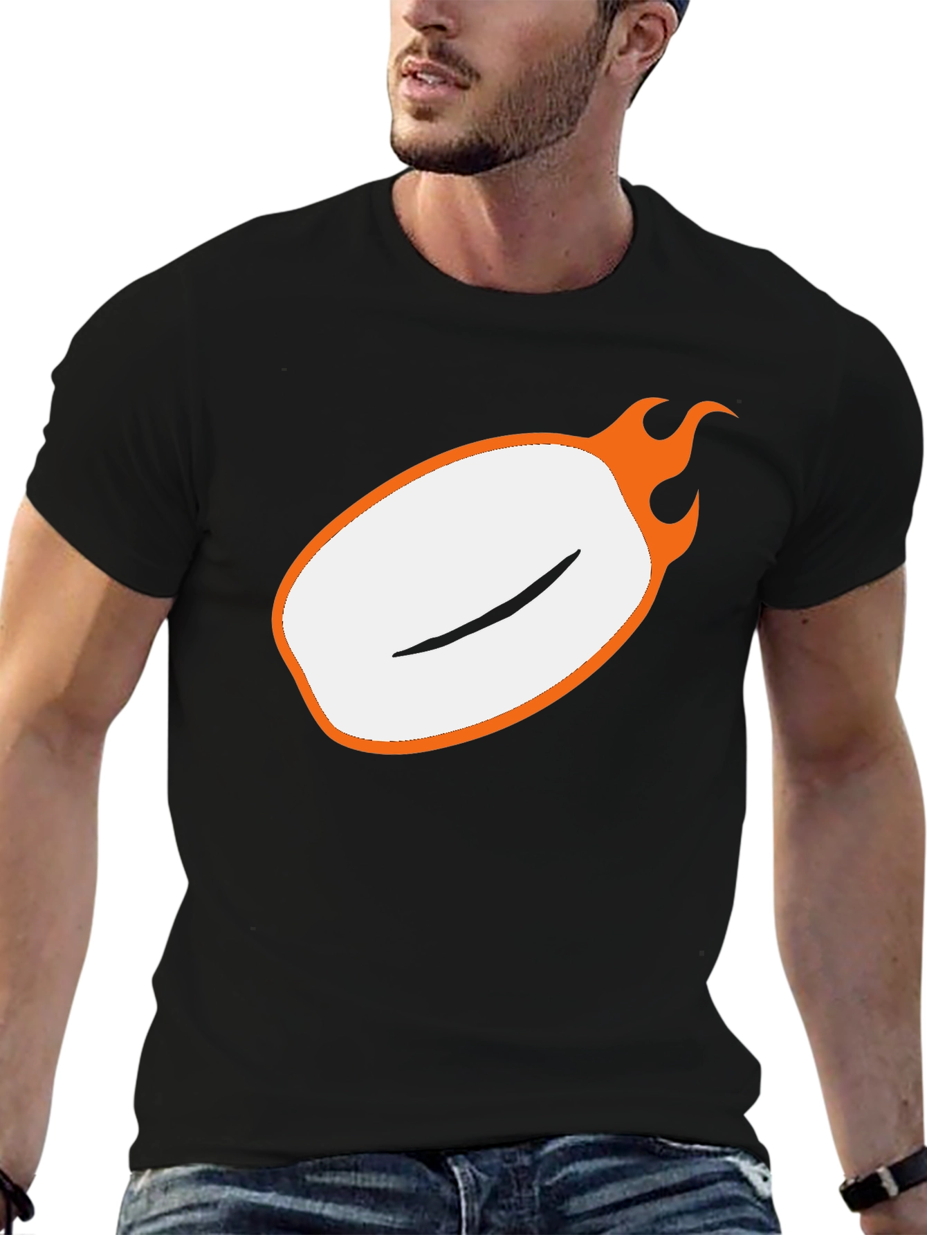 Mens Black Graphic Tee - Flaming Oval Design