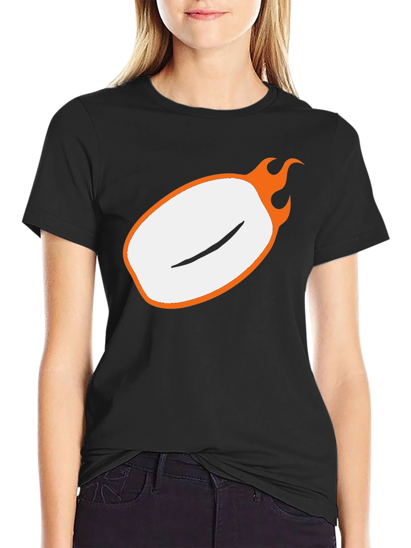 Mens Black Graphic Tee - Flaming Oval Design