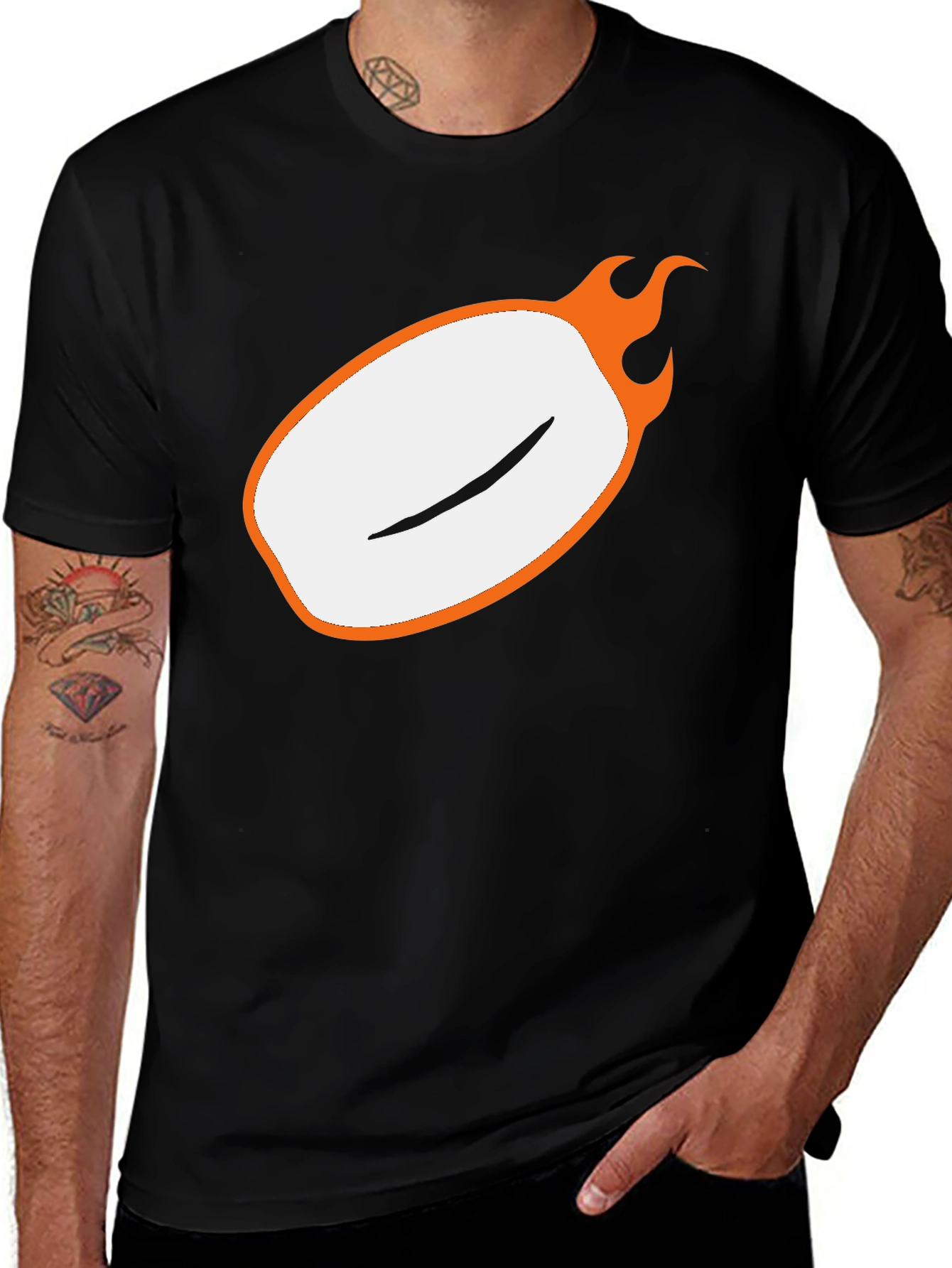 Mens Black Graphic Tee - Flaming Oval Design