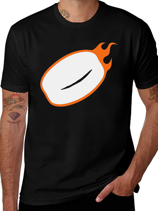 Mens Black Graphic Tee - Flaming Oval Design