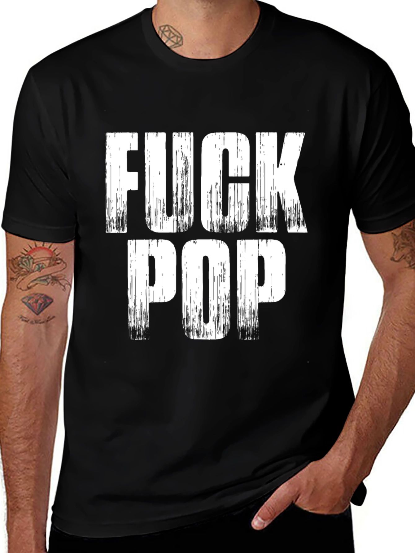 Distressed Graphic Tee - F*ck Pop Slogan