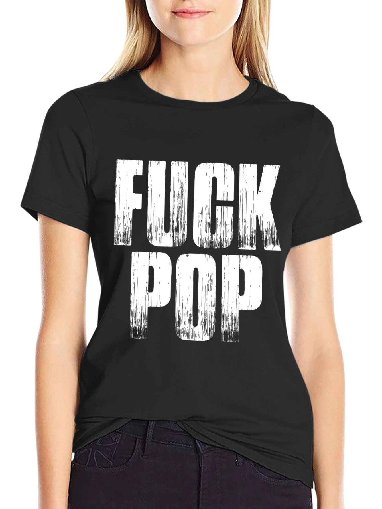 Distressed Graphic Tee - F*ck Pop Slogan
