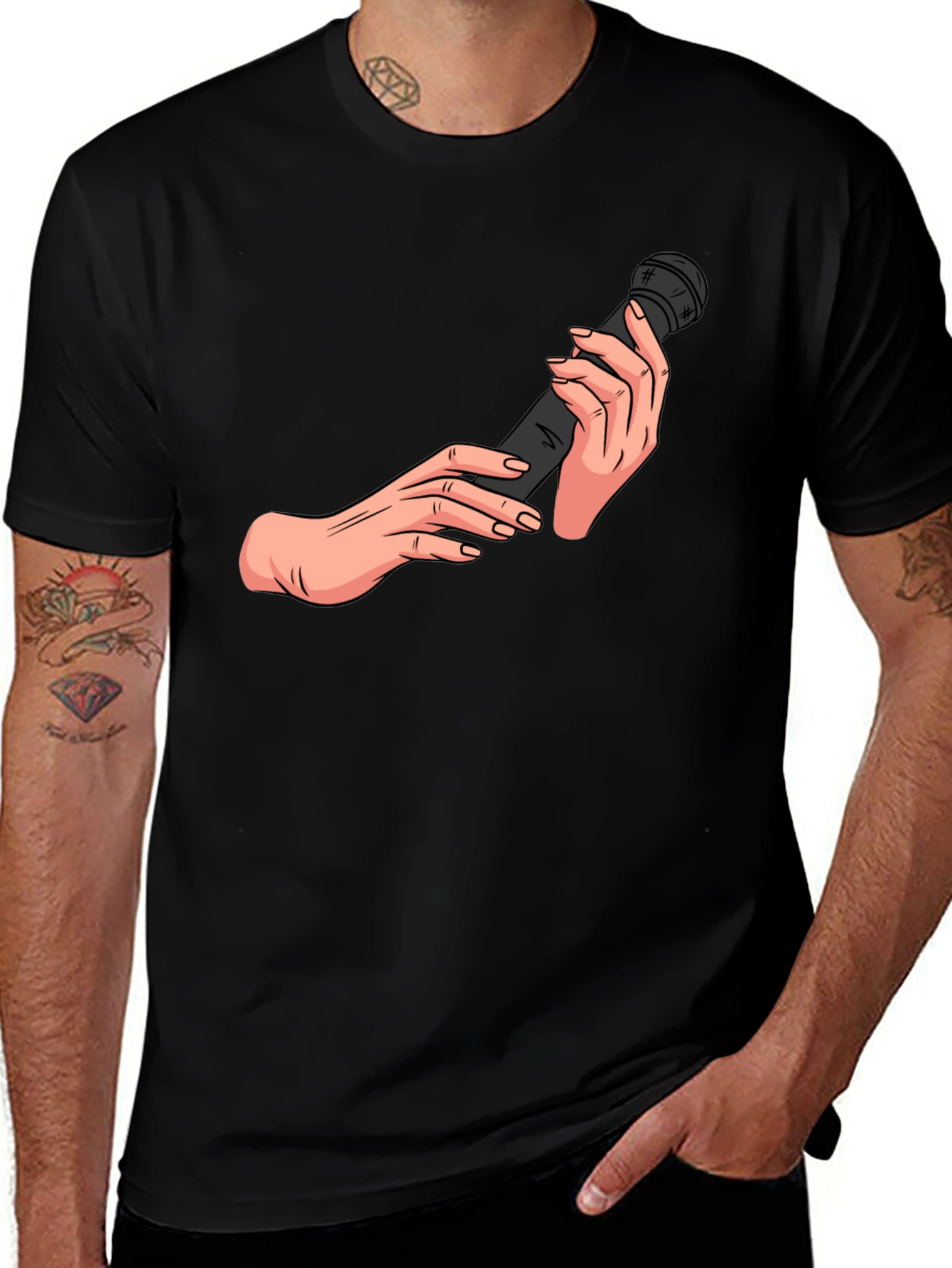Microphone Hands Black T-Shirt
