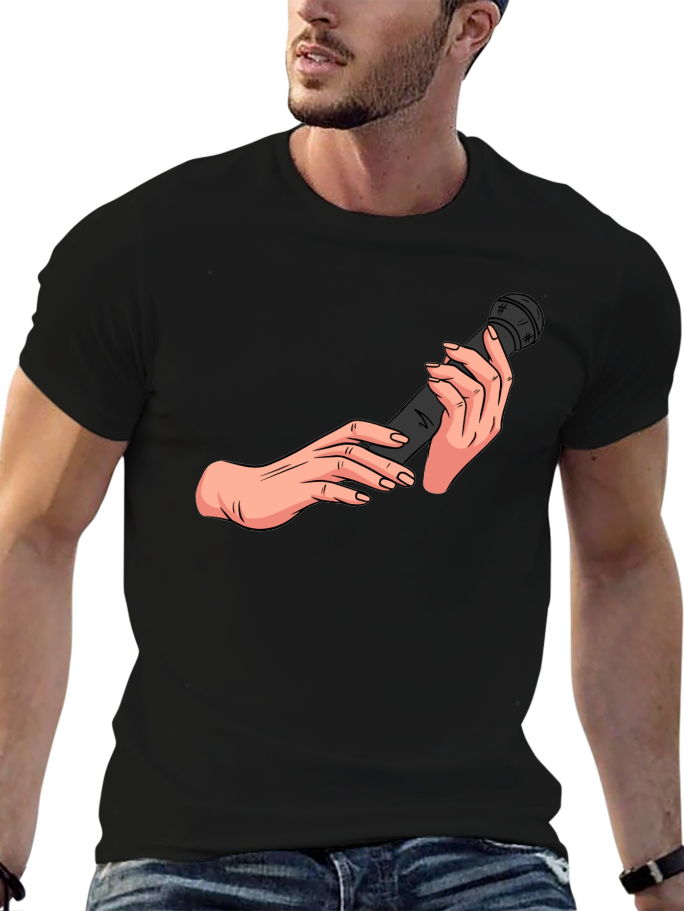 Microphone Hands Black T-Shirt