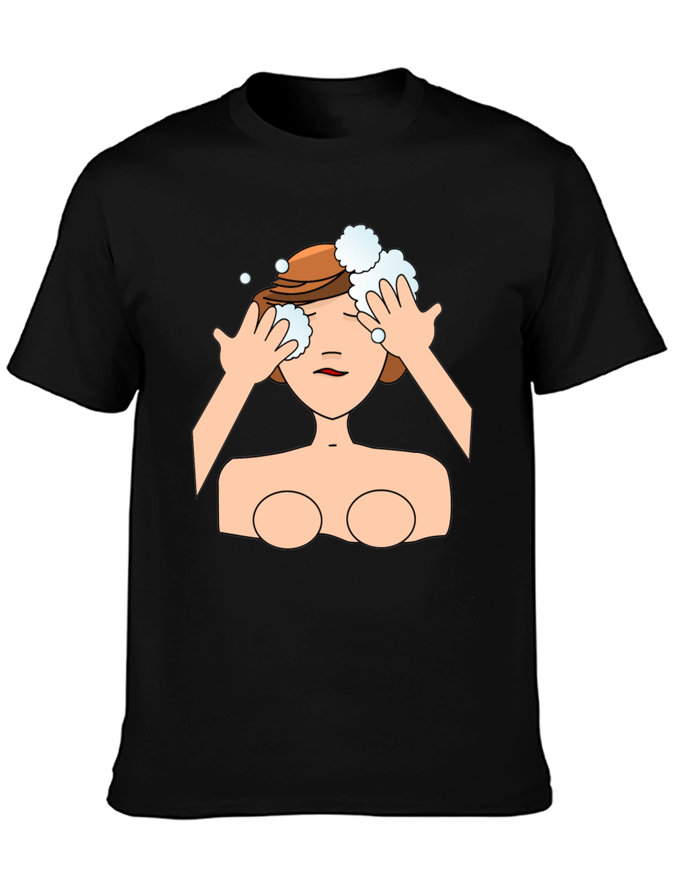 Cartoon Woman Washing Face Black T-Shirt