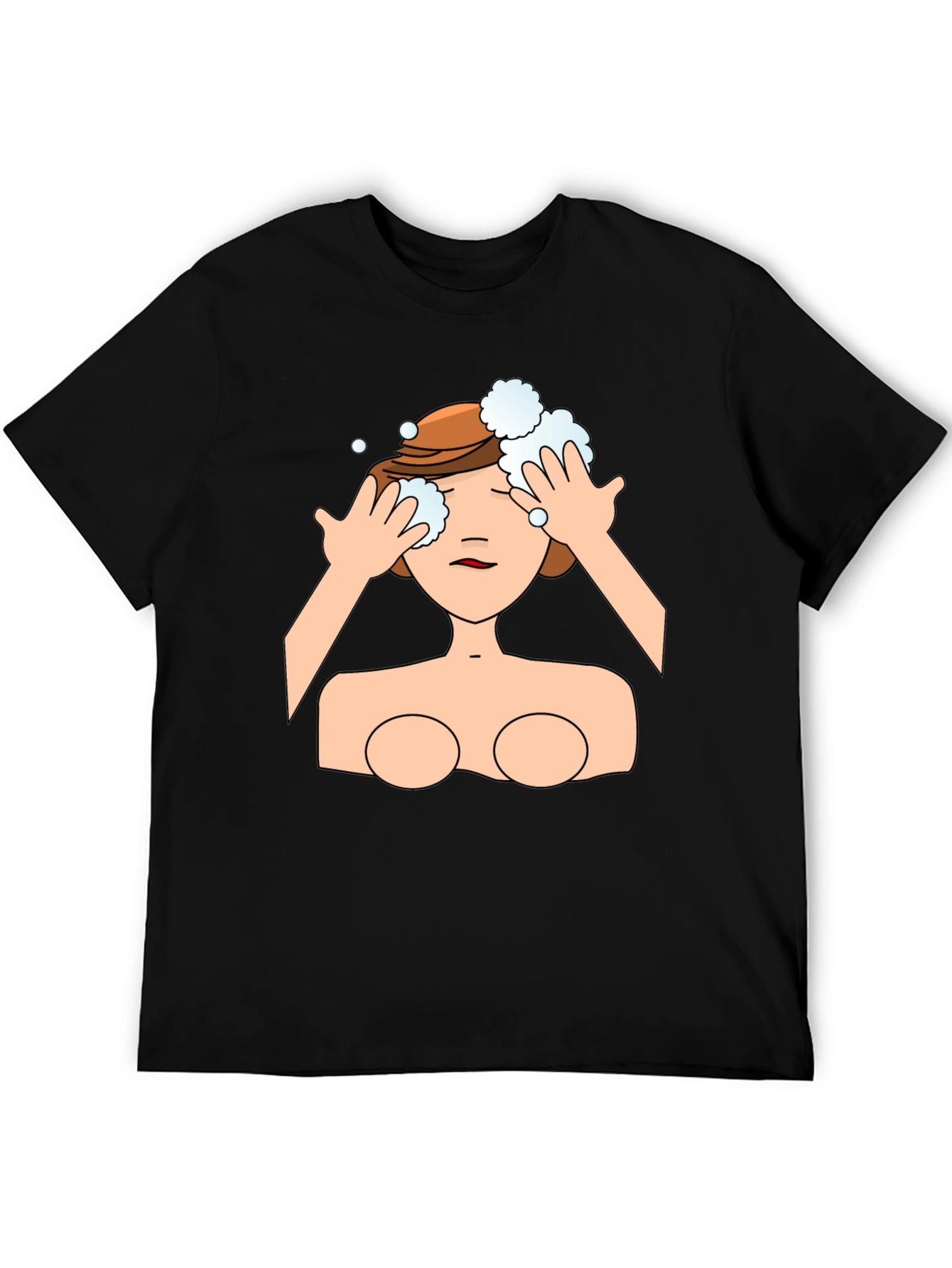 Cartoon Woman Washing Face Black T-Shirt