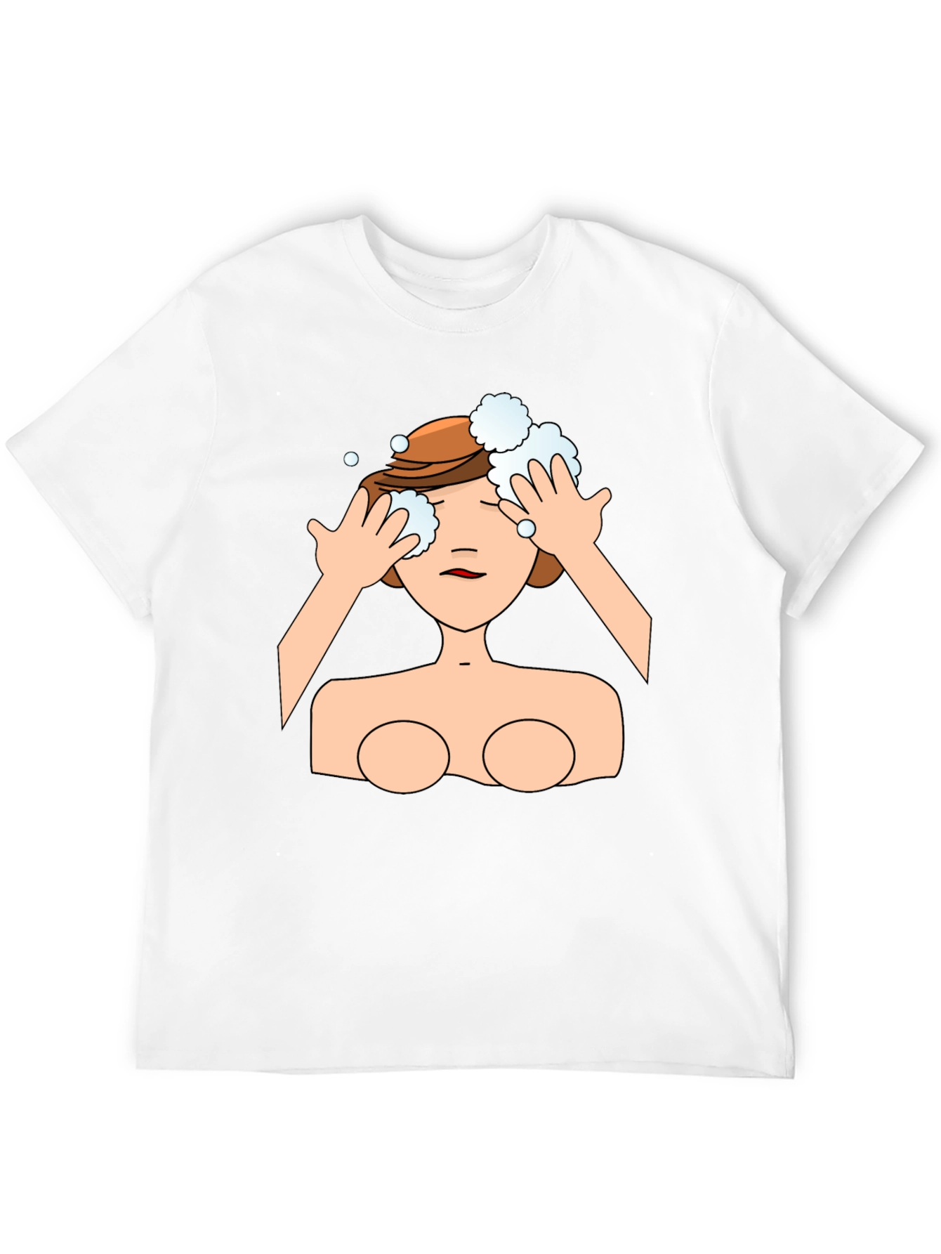Cartoon Woman Washing Face Black T-Shirt