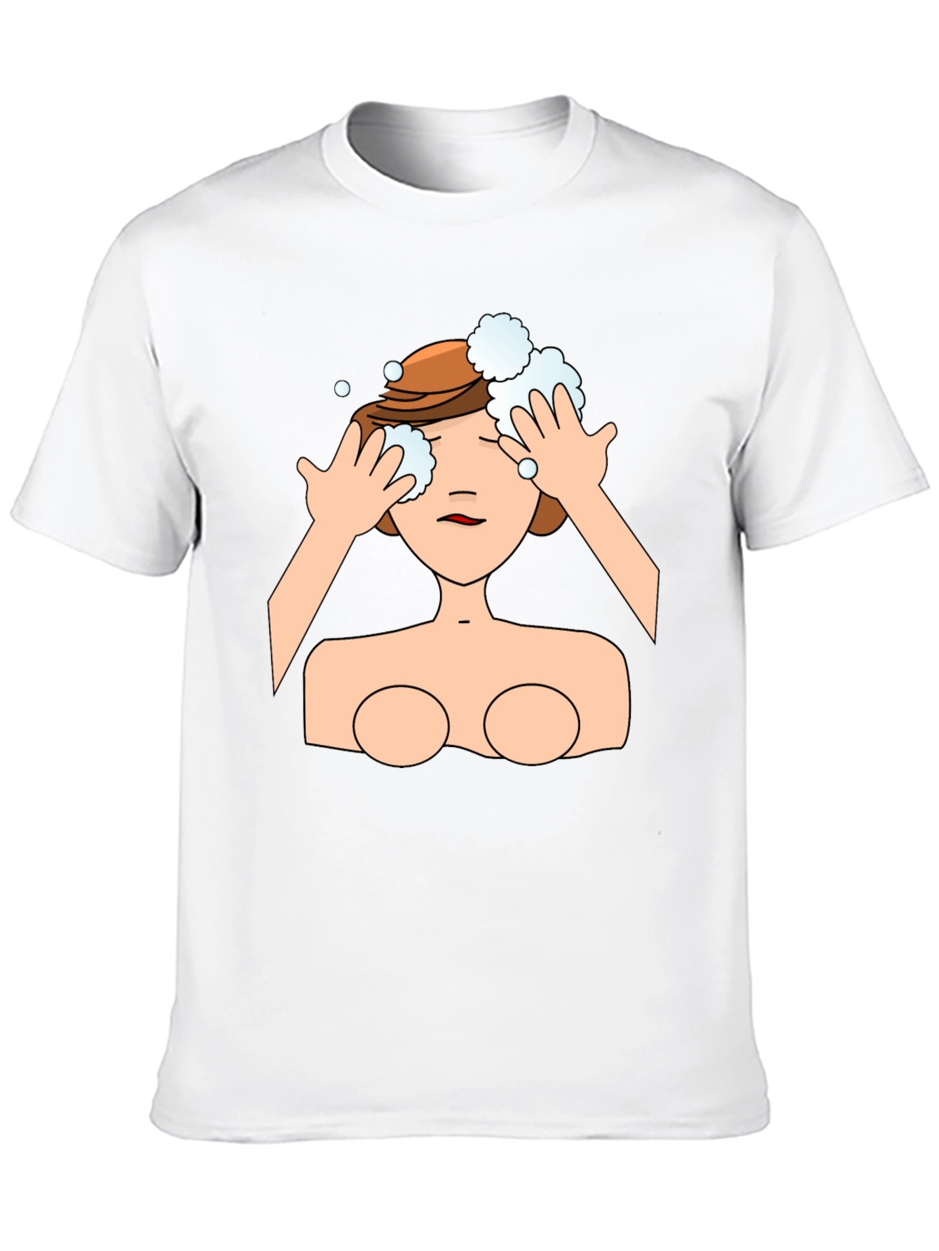 Cartoon Woman Washing Face Black T-Shirt