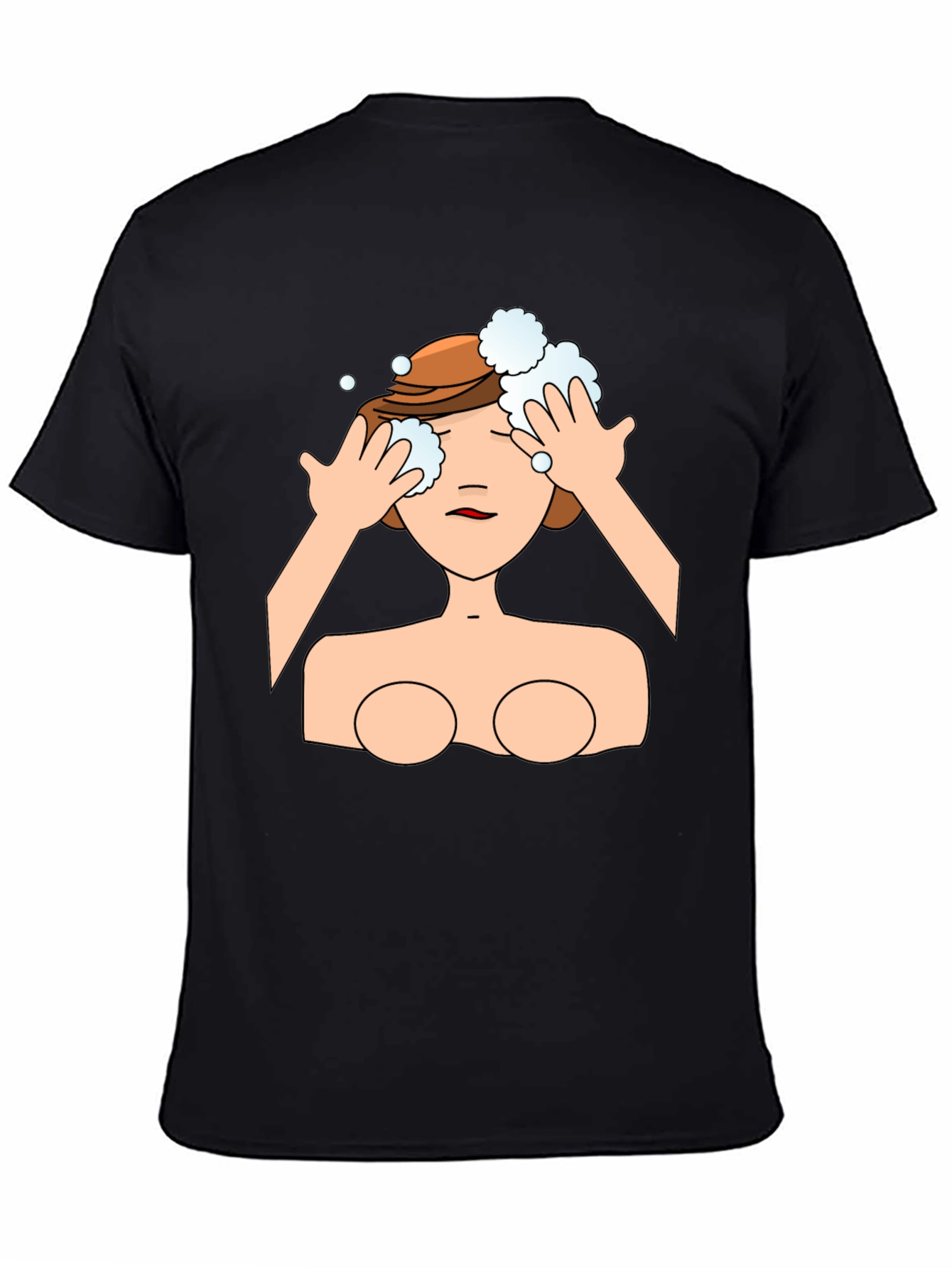 Cartoon Woman Washing Face Black T-Shirt