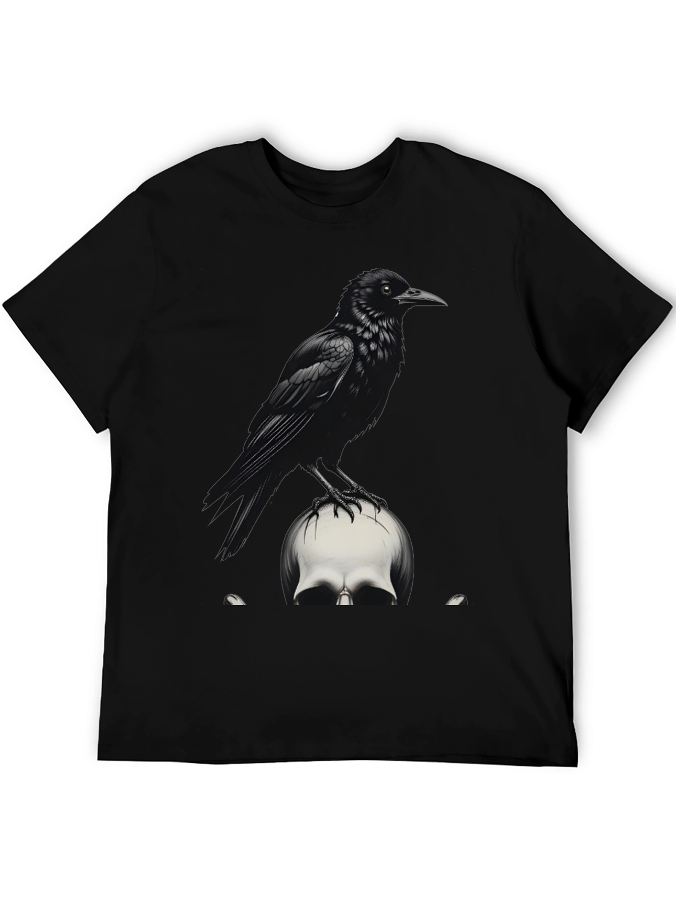 Raven on Skull Graphic Tee - Dark Gothic Style