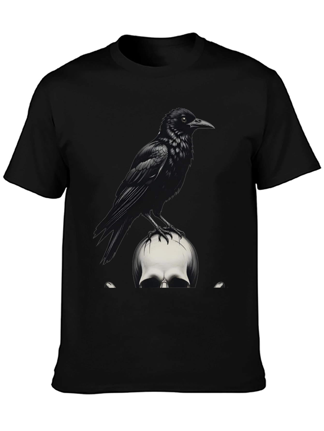 Raven on Skull Graphic Tee - Dark Gothic Style
