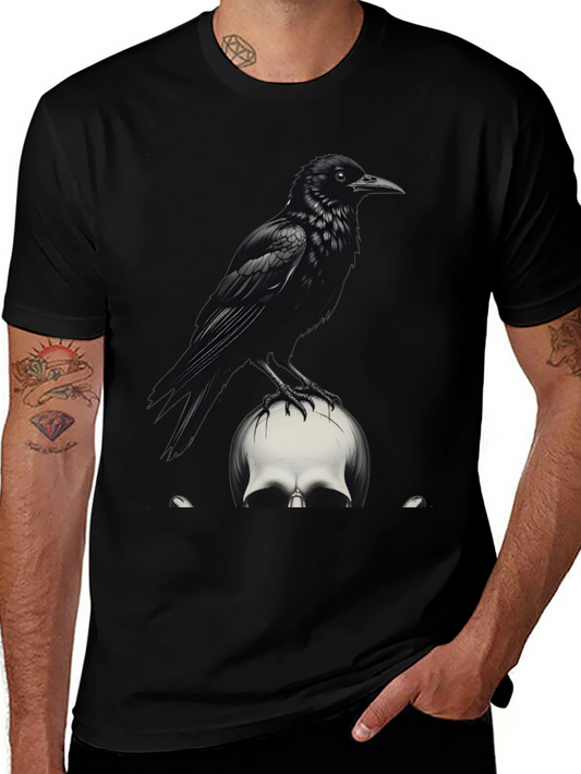 Raven on Skull Graphic Tee - Dark Gothic Style