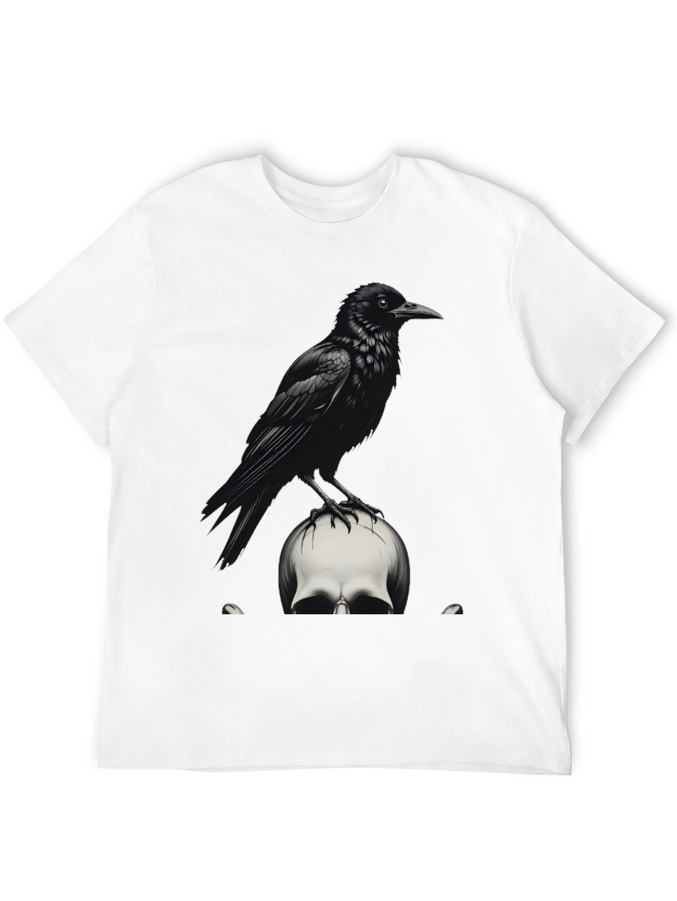 Raven on Skull Graphic Tee - Dark Gothic Style