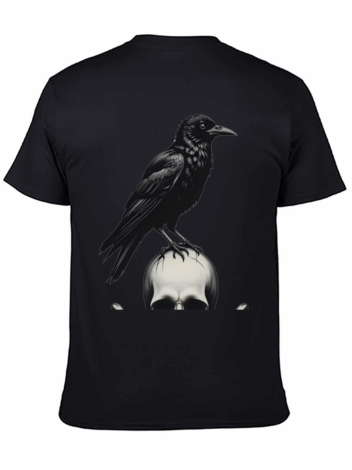 Raven on Skull Graphic Tee - Dark Gothic Style