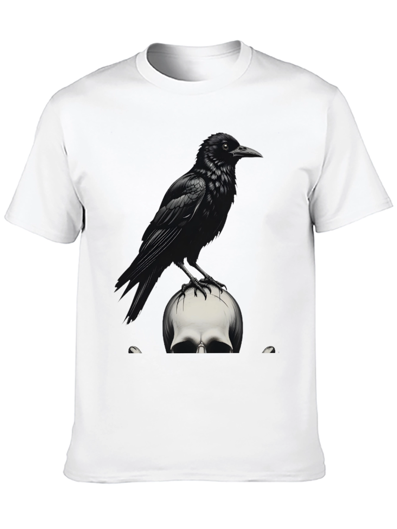 Raven on Skull Graphic Tee - Dark Gothic Style
