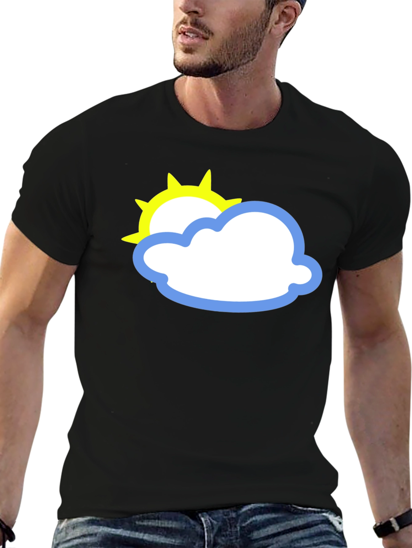 Black Tee with Sun and Cloud Graphic