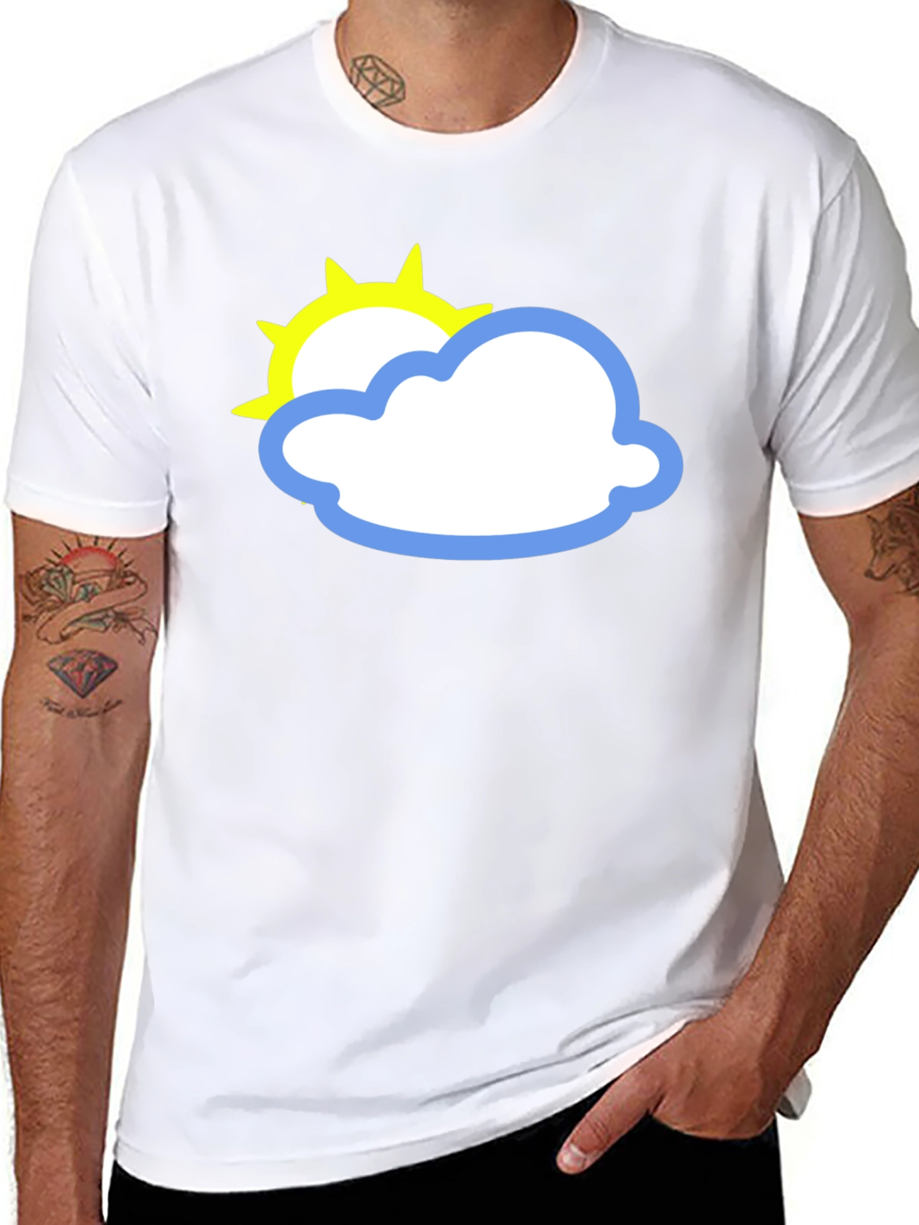 Black Tee with Sun and Cloud Graphic