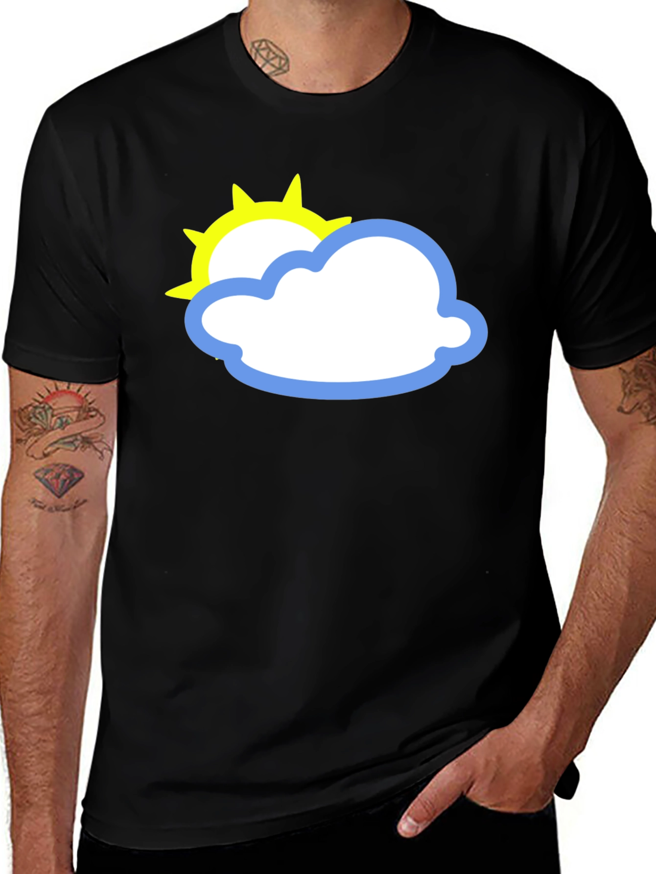 Black Tee with Sun and Cloud Graphic