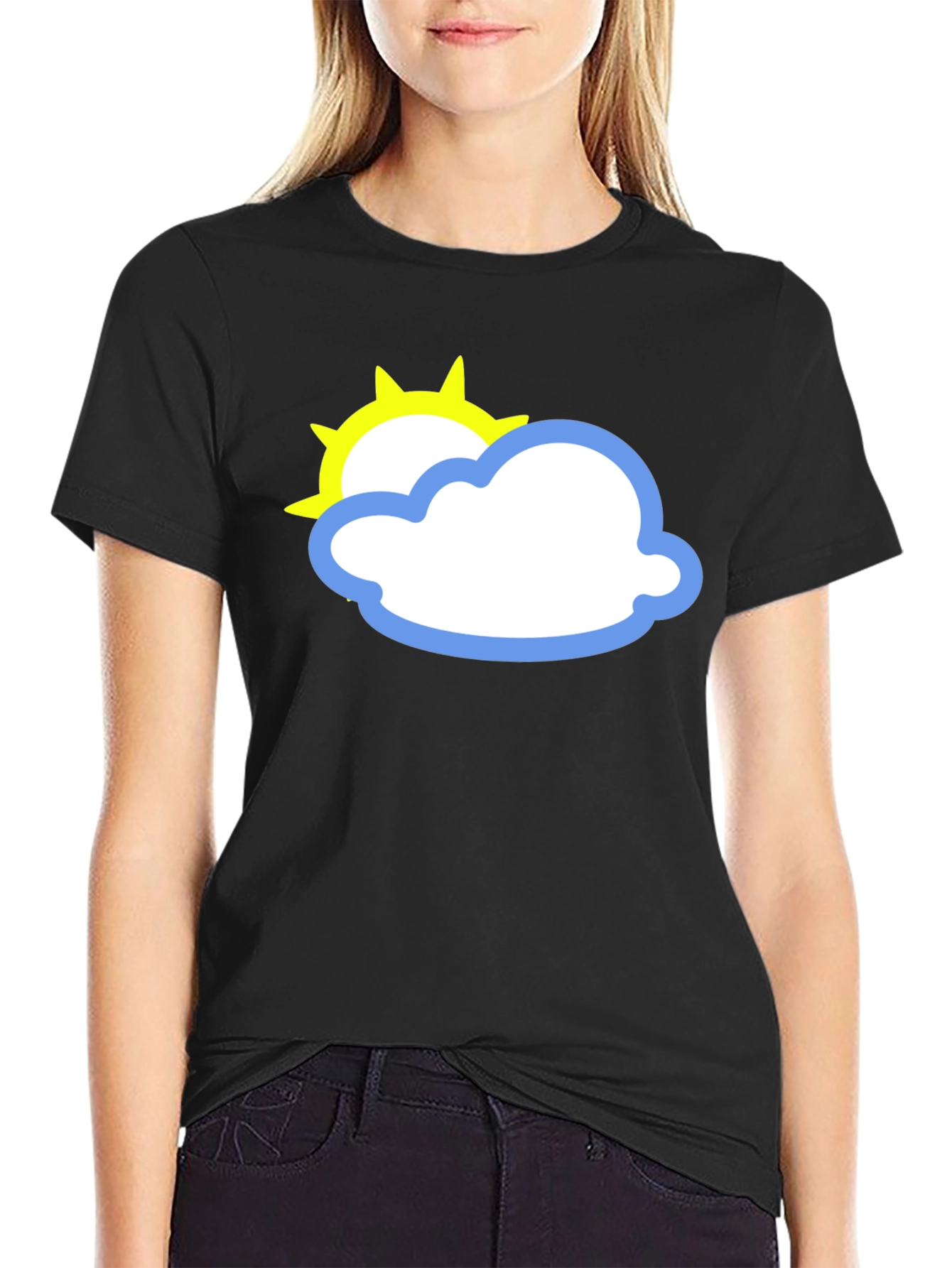 Black Tee with Sun and Cloud Graphic